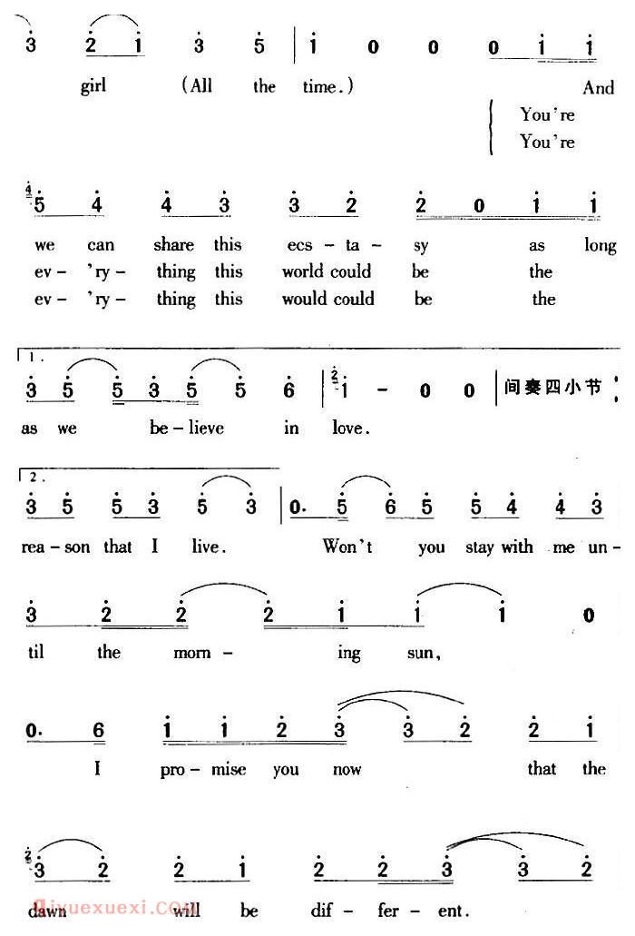 简谱《Baby Be Mine 陪伴我》