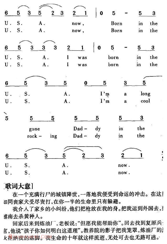 简谱《Born In The USA 生于美国》
