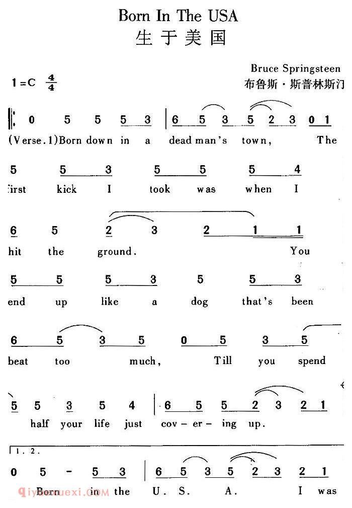 简谱《Born In The USA 生于美国》