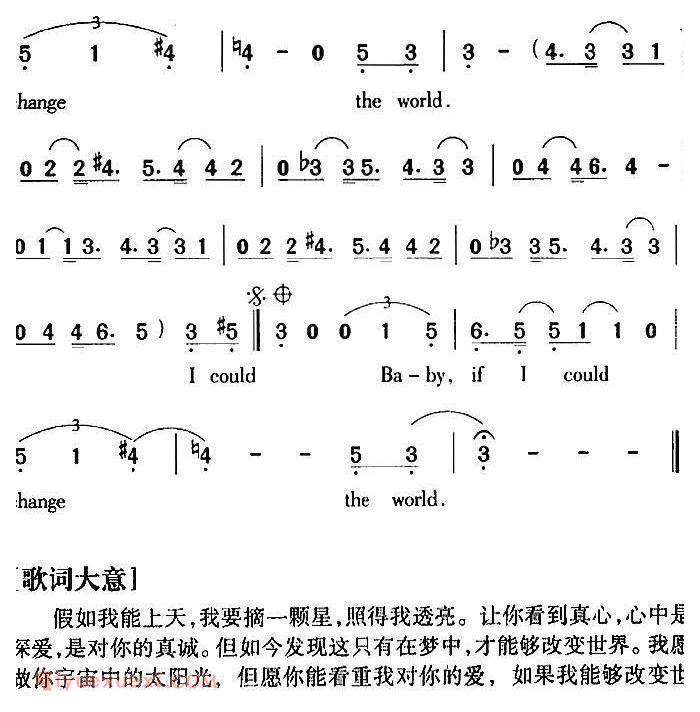 简谱《Change The World/改变世界/美国影片/特异功能插曲》