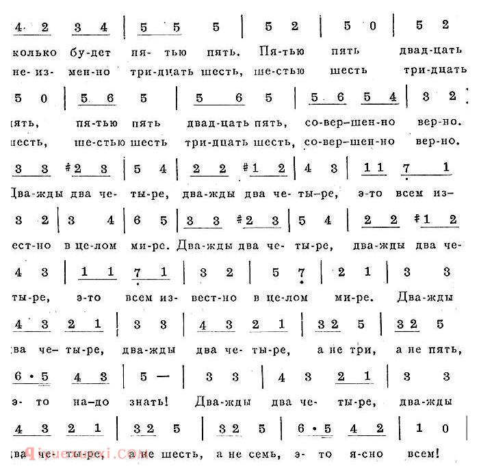 简谱《ДВАЖДЫ ДВА—ЧЕТЫРЕ 》