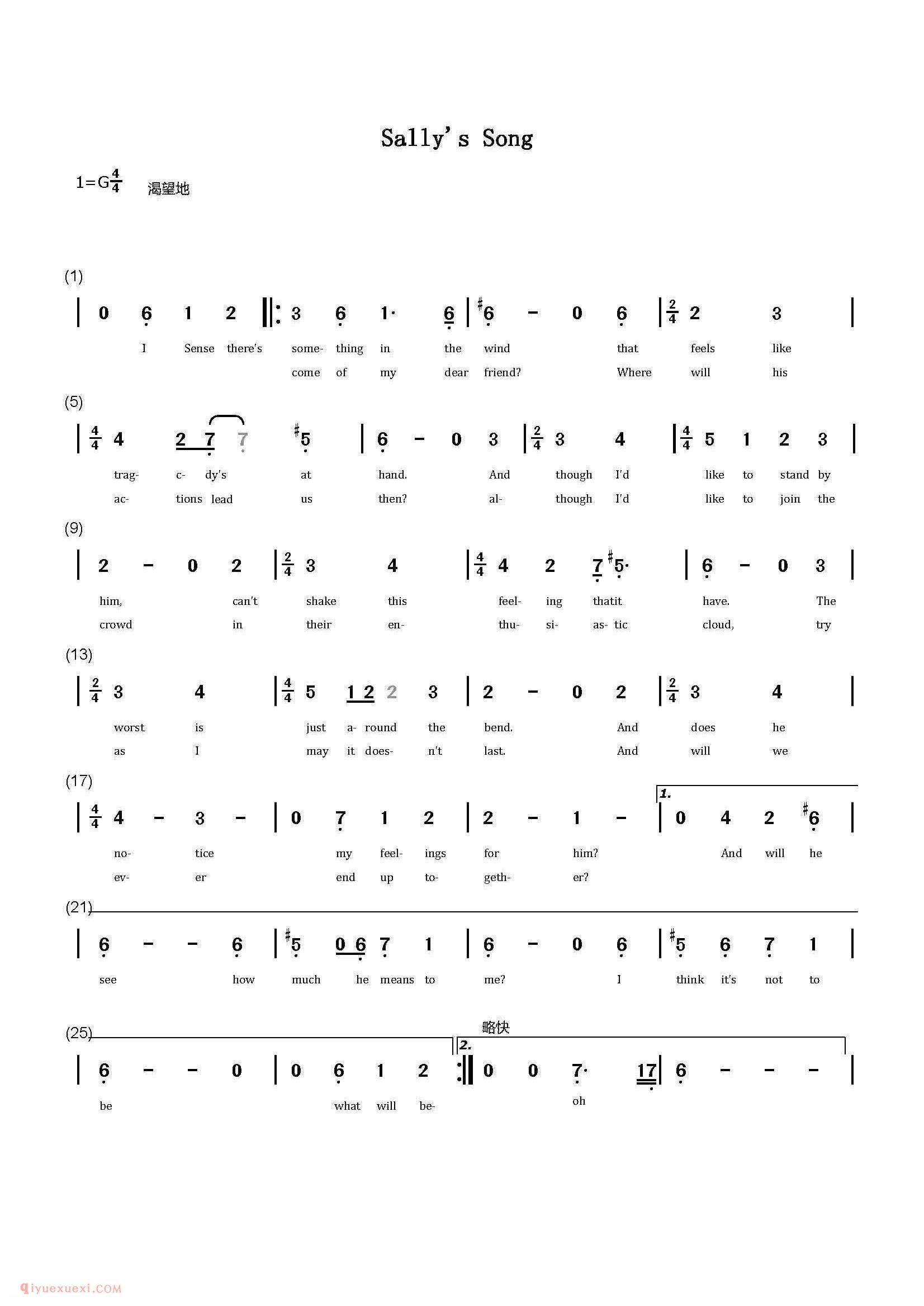 简谱《Sally's Song》