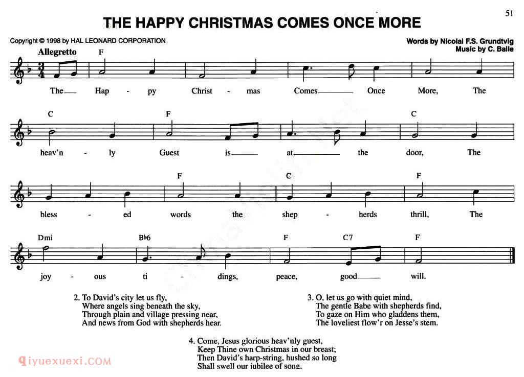 五线谱《THE HAPPY CHRISTMAS COMES ONCE MORE》