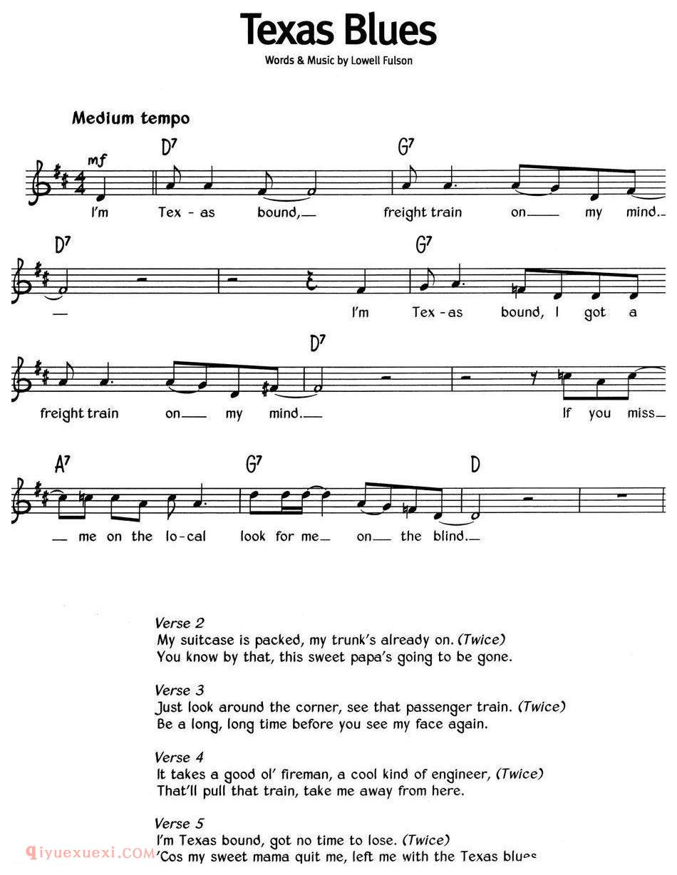 蓝调音乐:Texas Blues | 五线谱