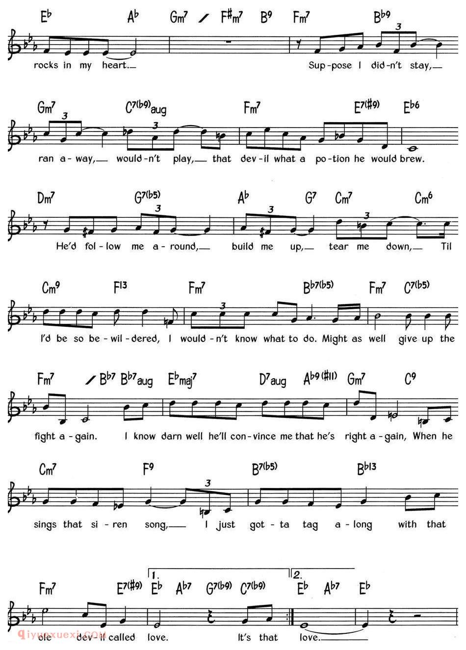 蓝调音乐:That Ole Devil Called Love | 五线谱