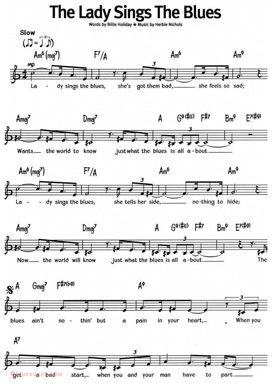 蓝调音乐:The Lady Sings The Blues | 五线谱