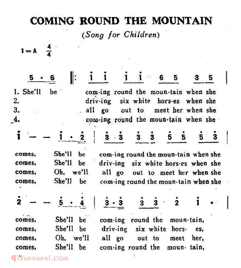 简谱 | COMING ROUD THE MOUNTAIN 当她来得的时候