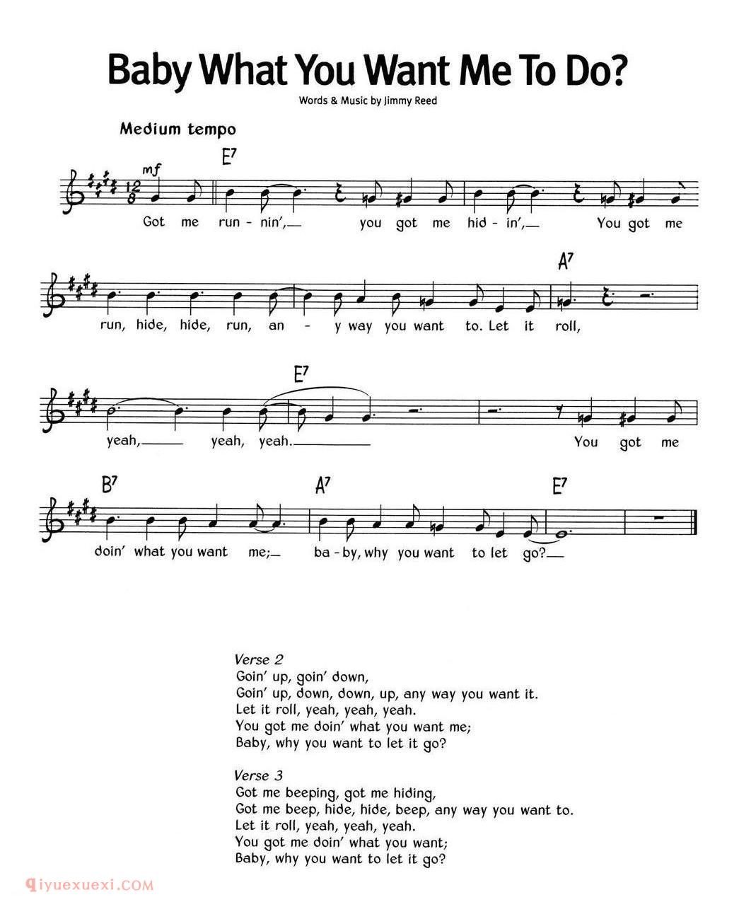 Baby What You Want Me To Do_蓝调音乐 | 五线谱