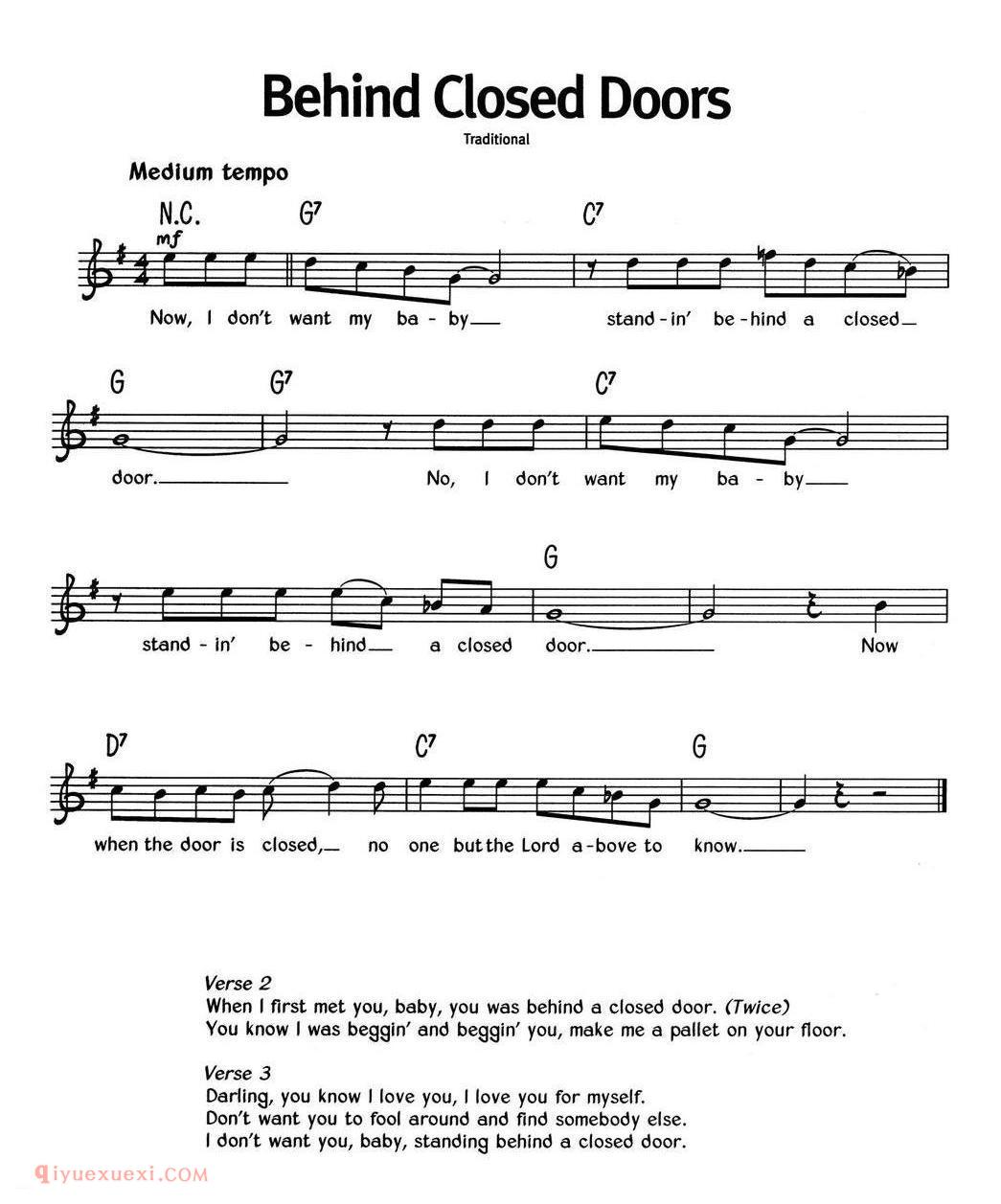Behind Closed Doors_蓝调音乐 | 五线谱