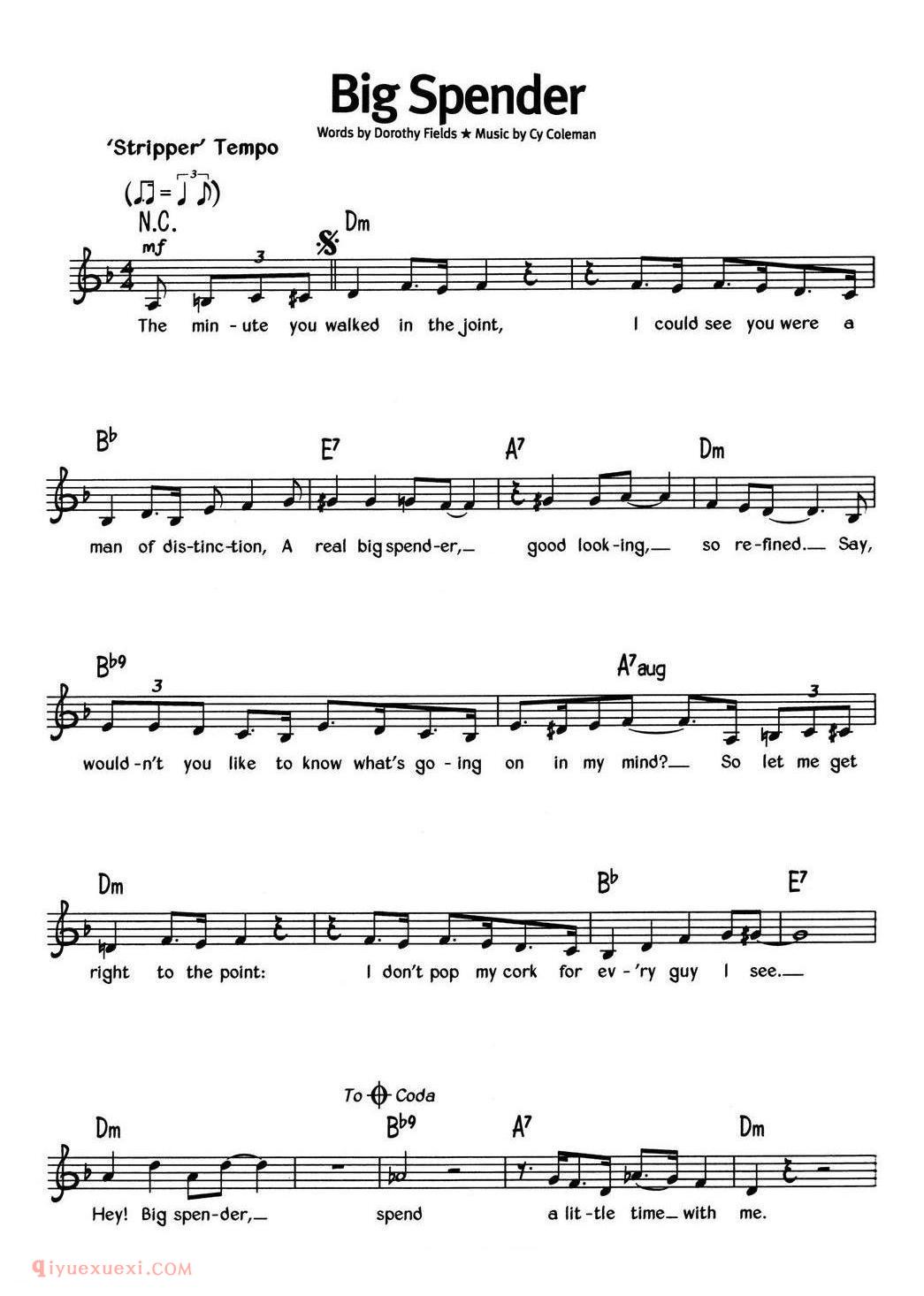 Big Spender_蓝调音乐 | 五线谱