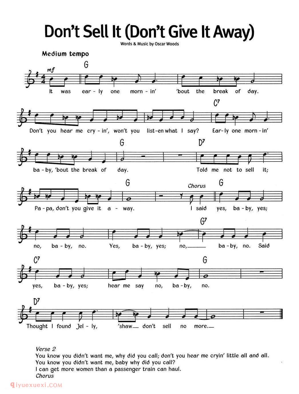 Don't Sell It_Don't Give It Away_蓝调音乐 | 五线谱