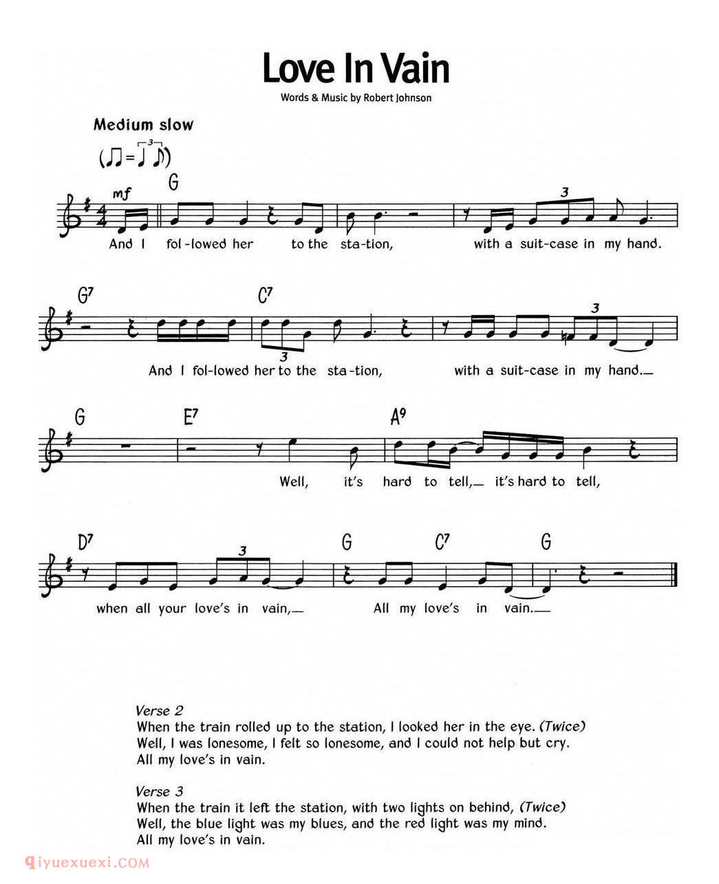 Love In Vain_蓝调音乐 | 五线谱