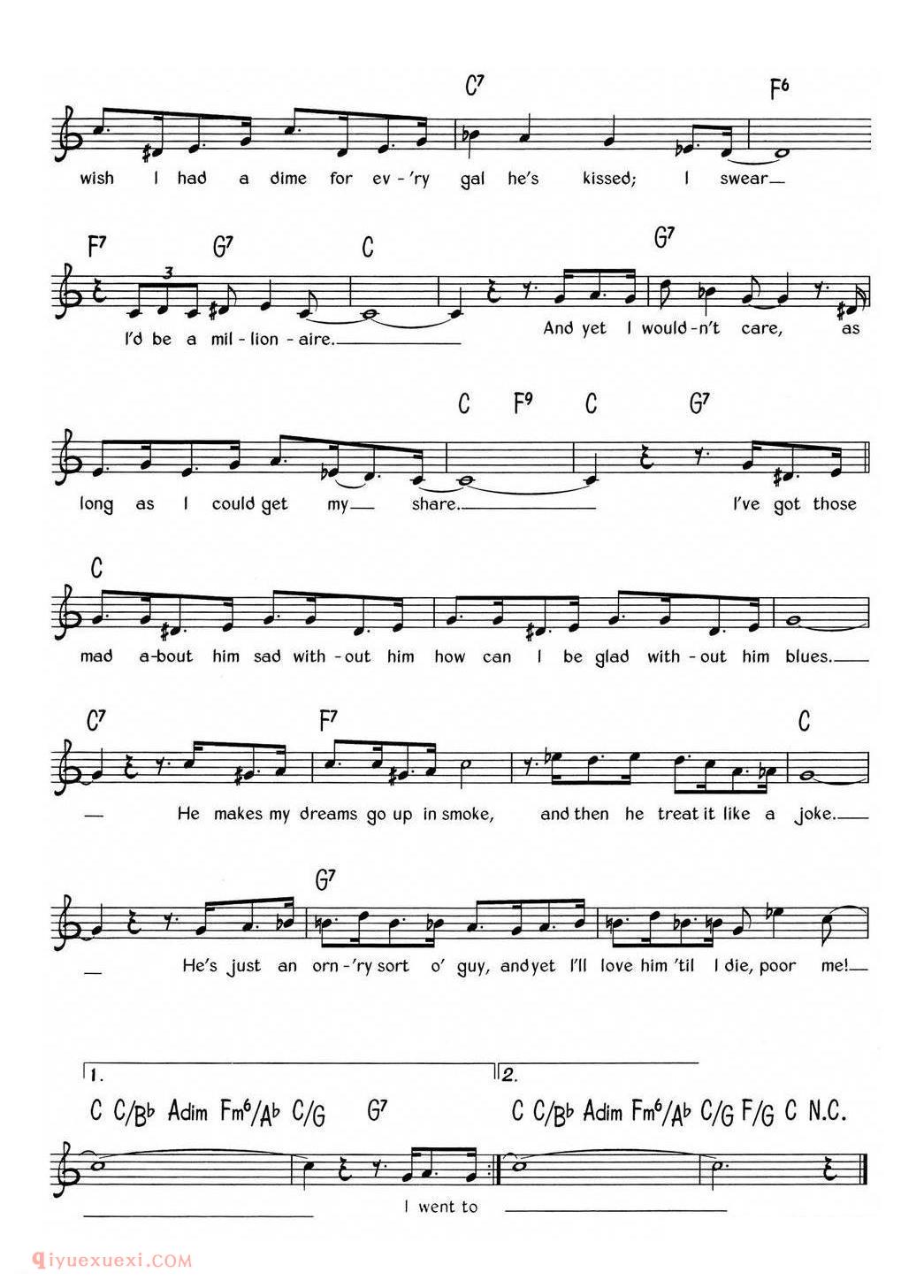 Mad About HimSad Without HimHow Can I Be Glad Without Him Blues_蓝调音乐 | 五线谱