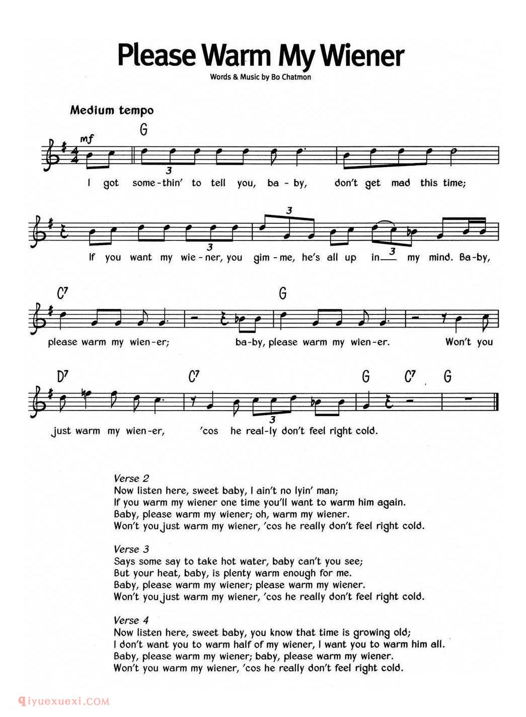 Please Warm My Wiener_蓝调音乐 | 五线谱