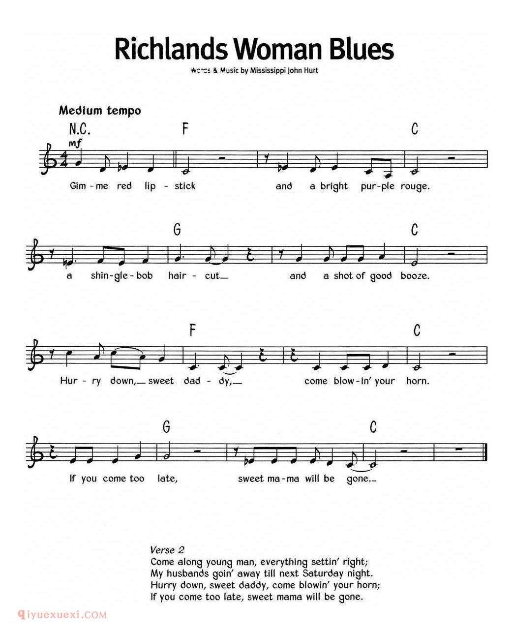 Richlands Woman Blues_蓝调音乐 | 五线谱