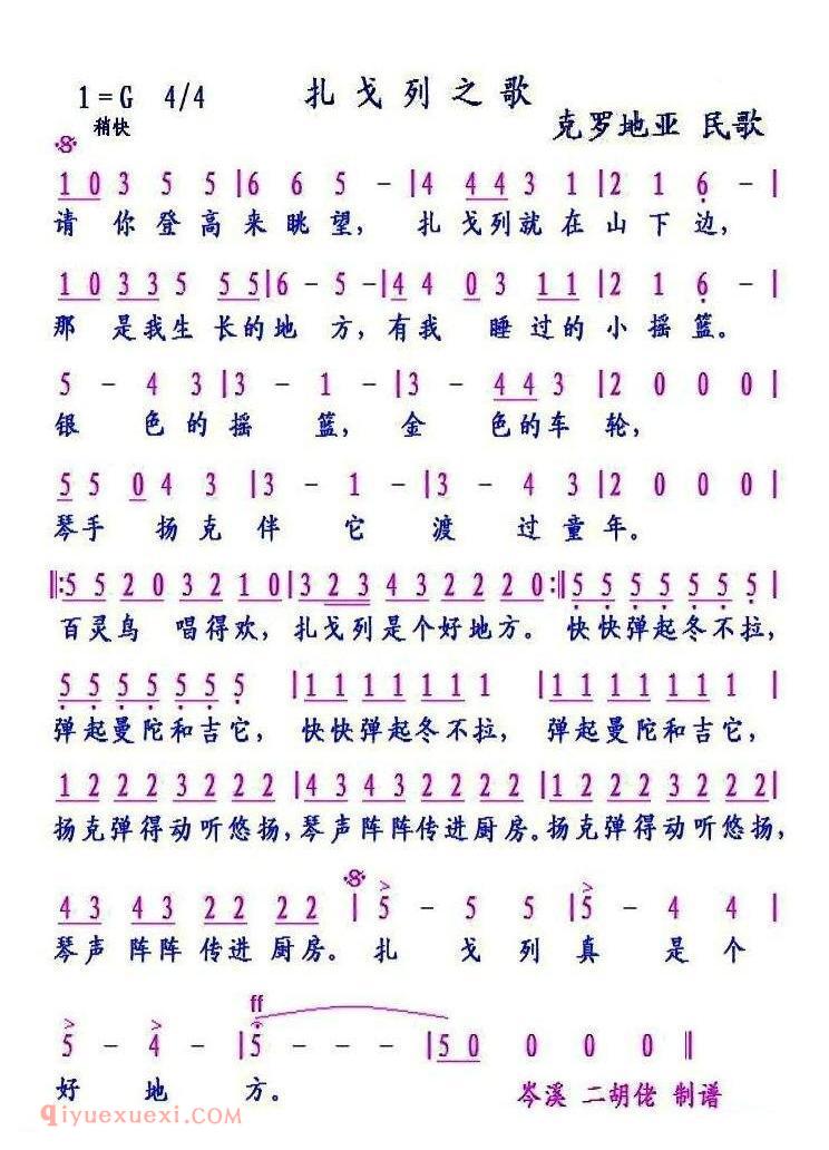 克罗地亚 | 扎戈列之歌 | 简谱
