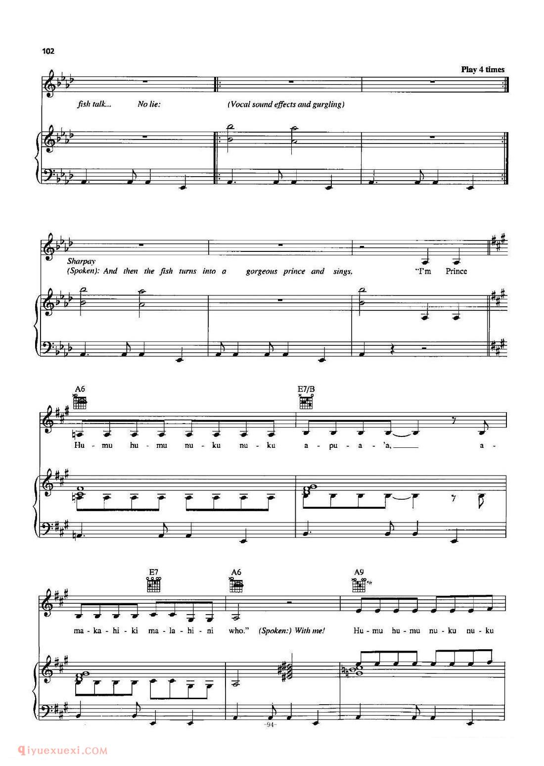 美国 | Humu Humu Nuku Nuku Apuaa | 五线谱