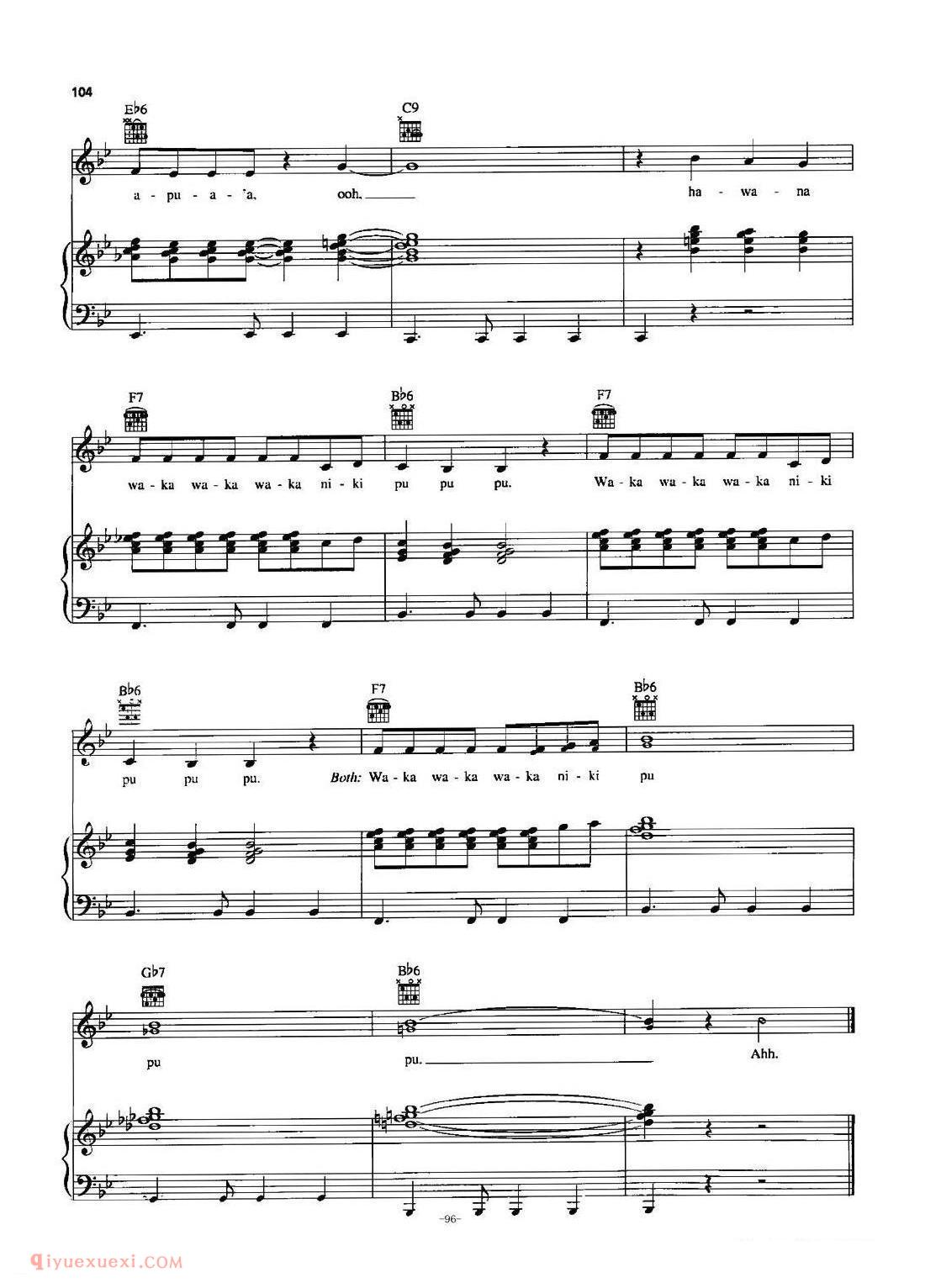 美国 | Humu Humu Nuku Nuku Apuaa | 五线谱