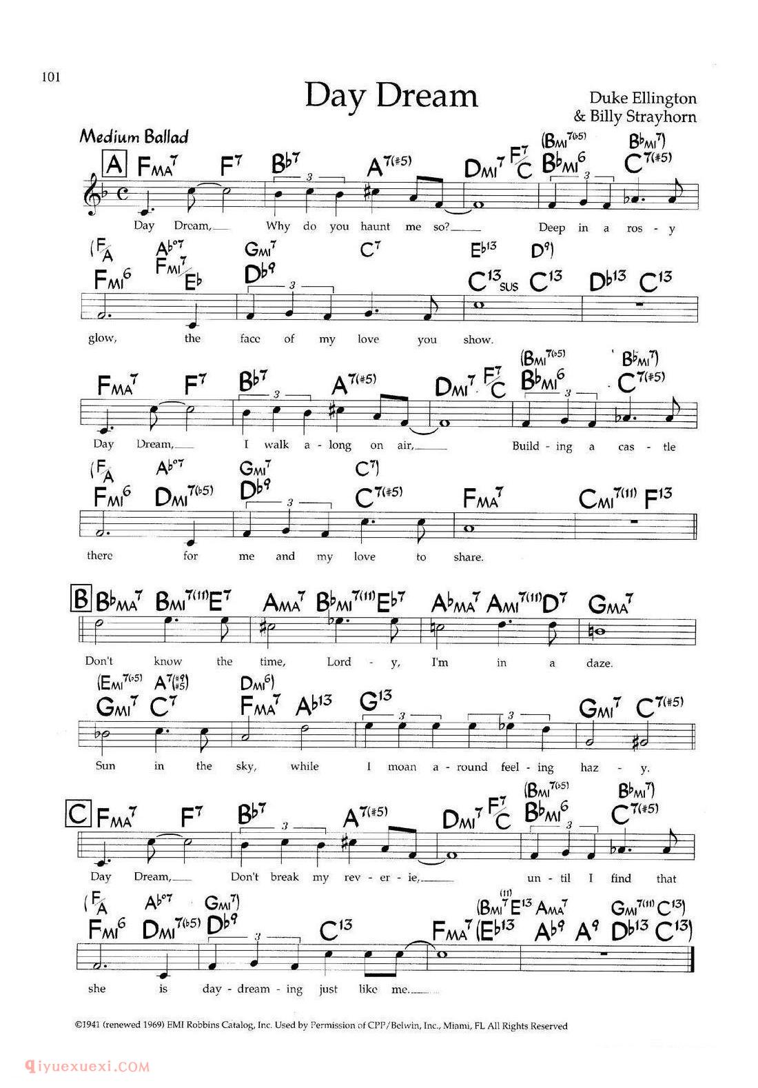 Day Dream 带和弦五线谱