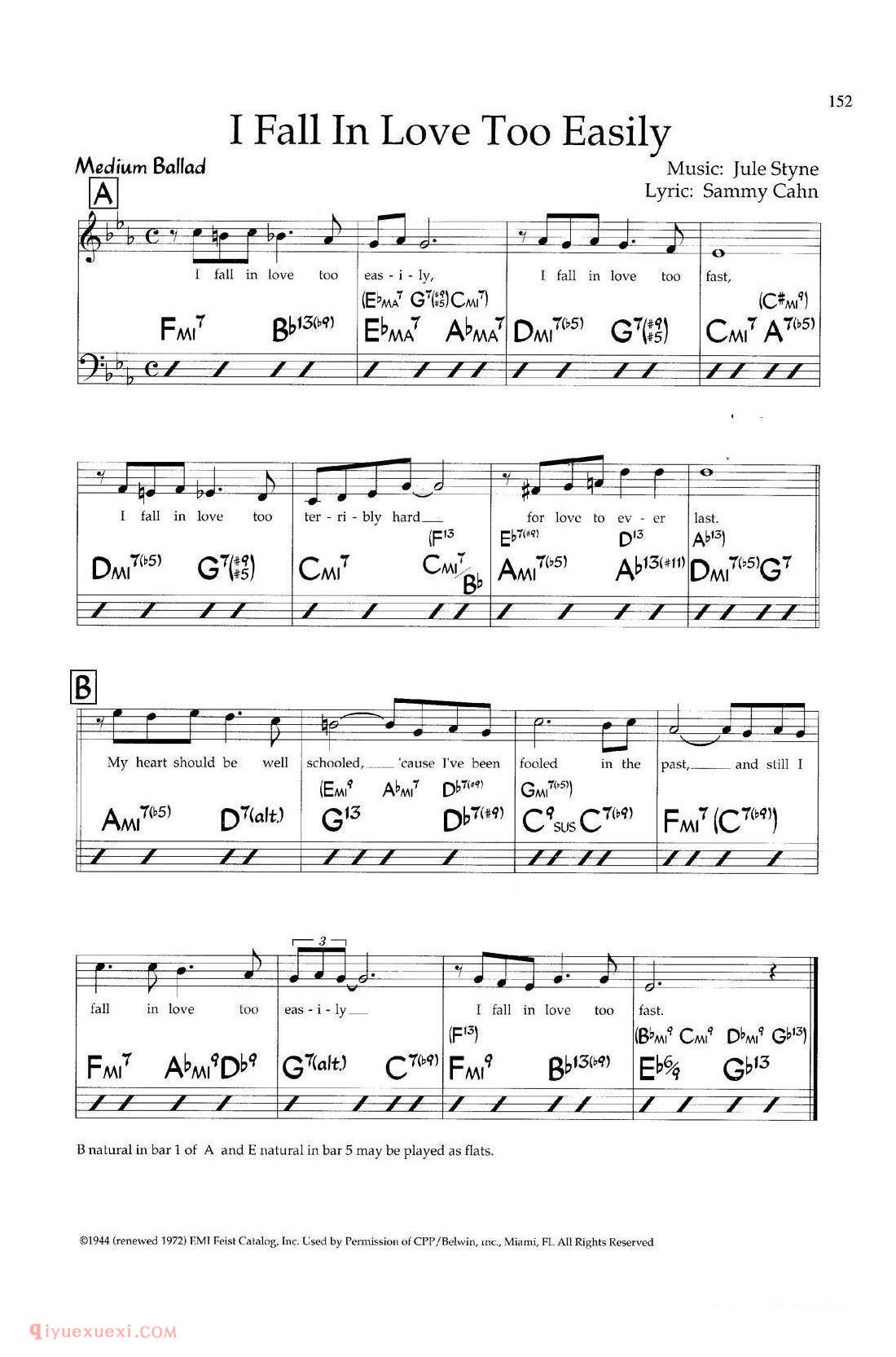 I Fall In Love Too Easily 爵士钢琴弹唱谱