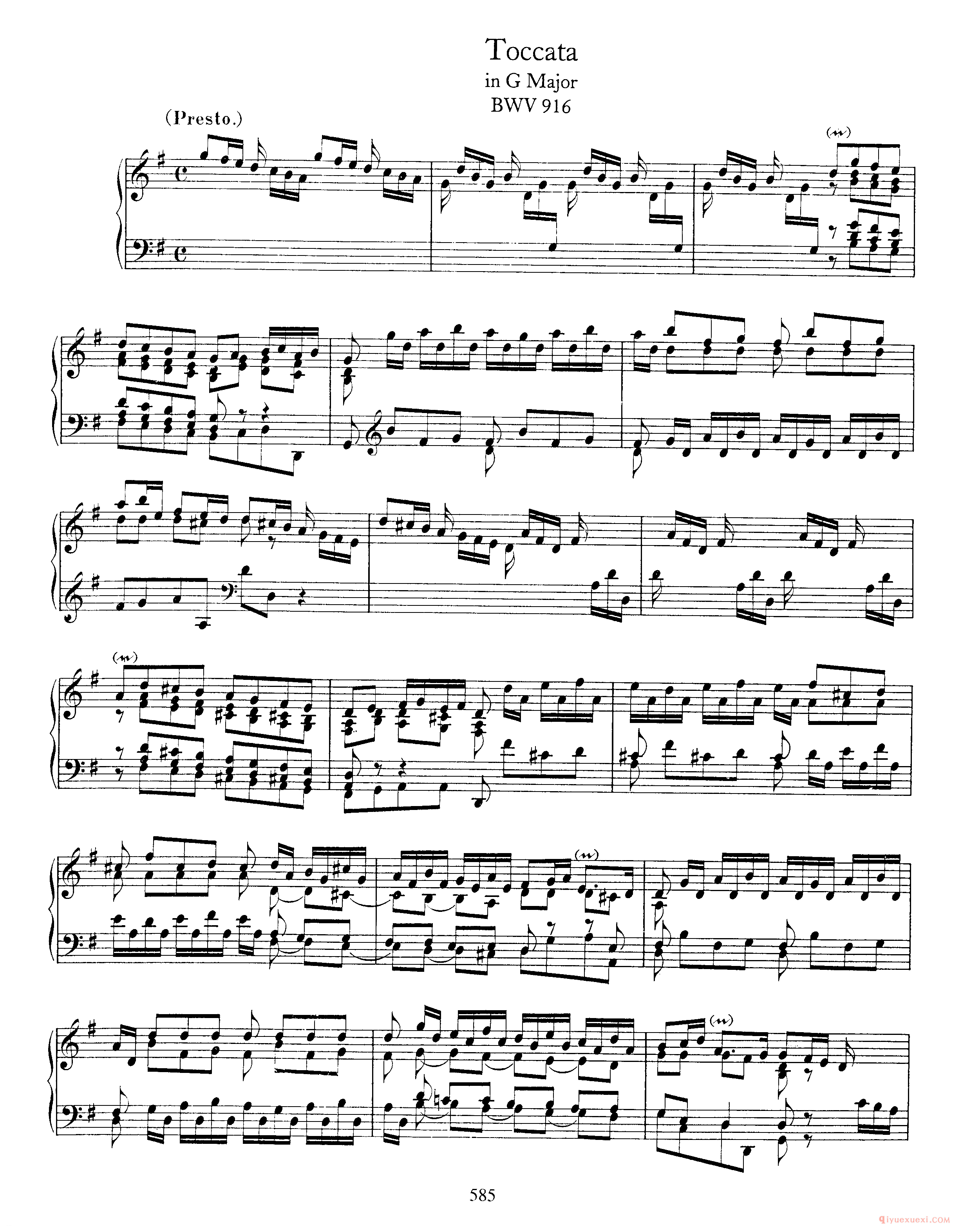 巴赫7首托卡塔《Toccata G大调 BWV916》巴赫的复调作品