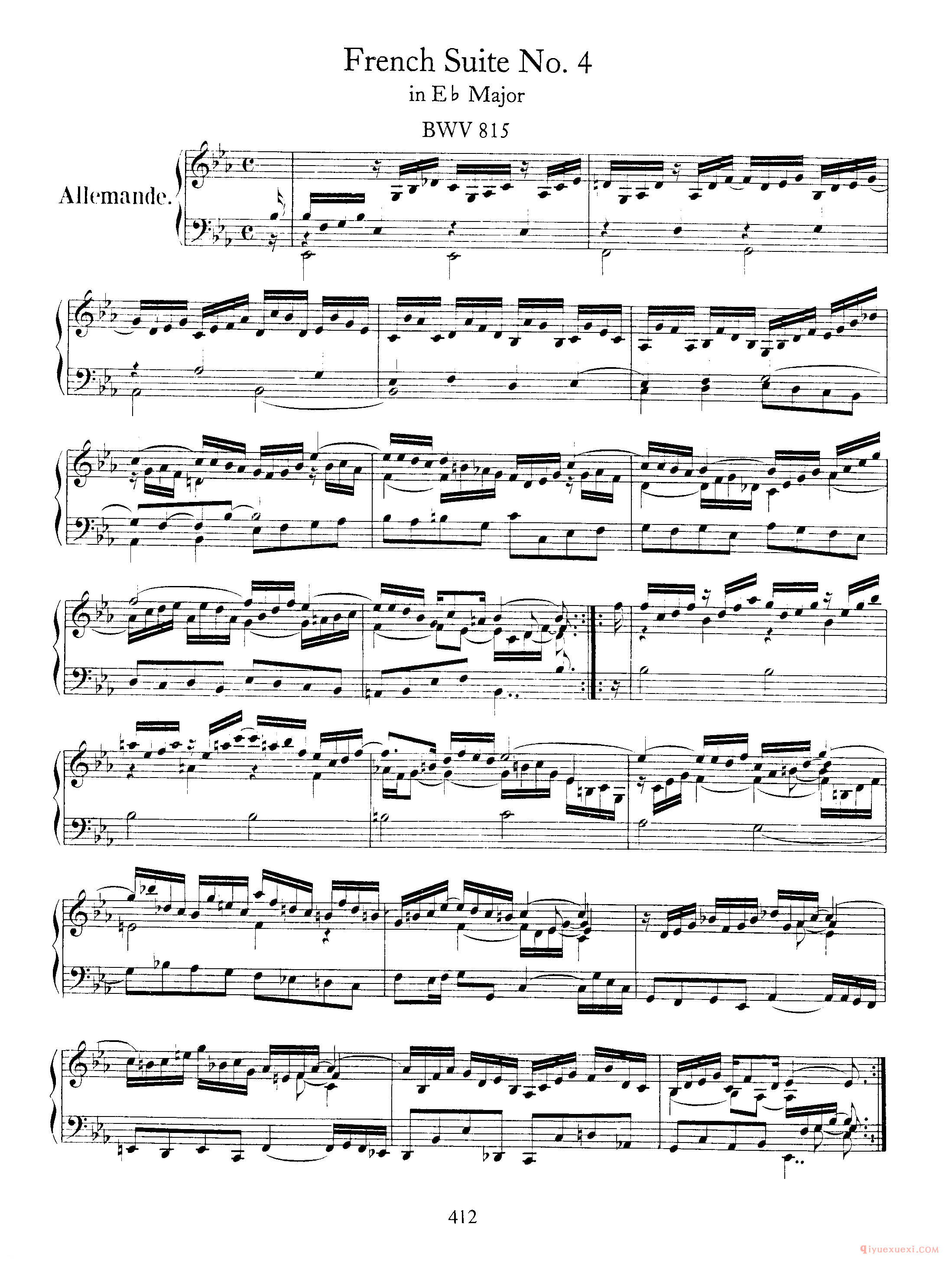 巴赫法国组曲第四首Eb大调《French Suite NO.4 in Eb Major BWV815》