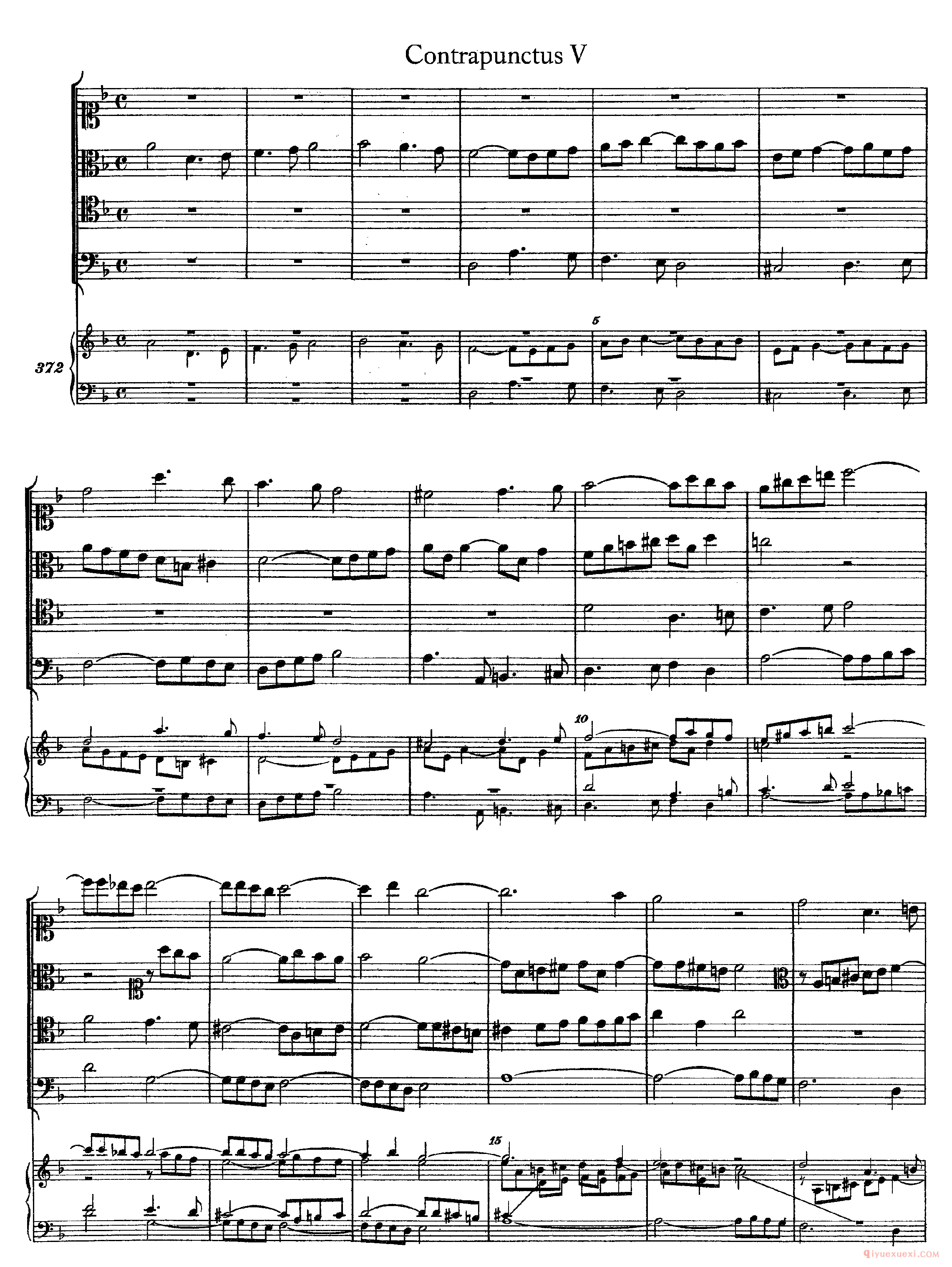 巴赫赋格第五首《The Art of the Fugue - BWV1080 - Contrapunctus Ⅴ》高清五线谱