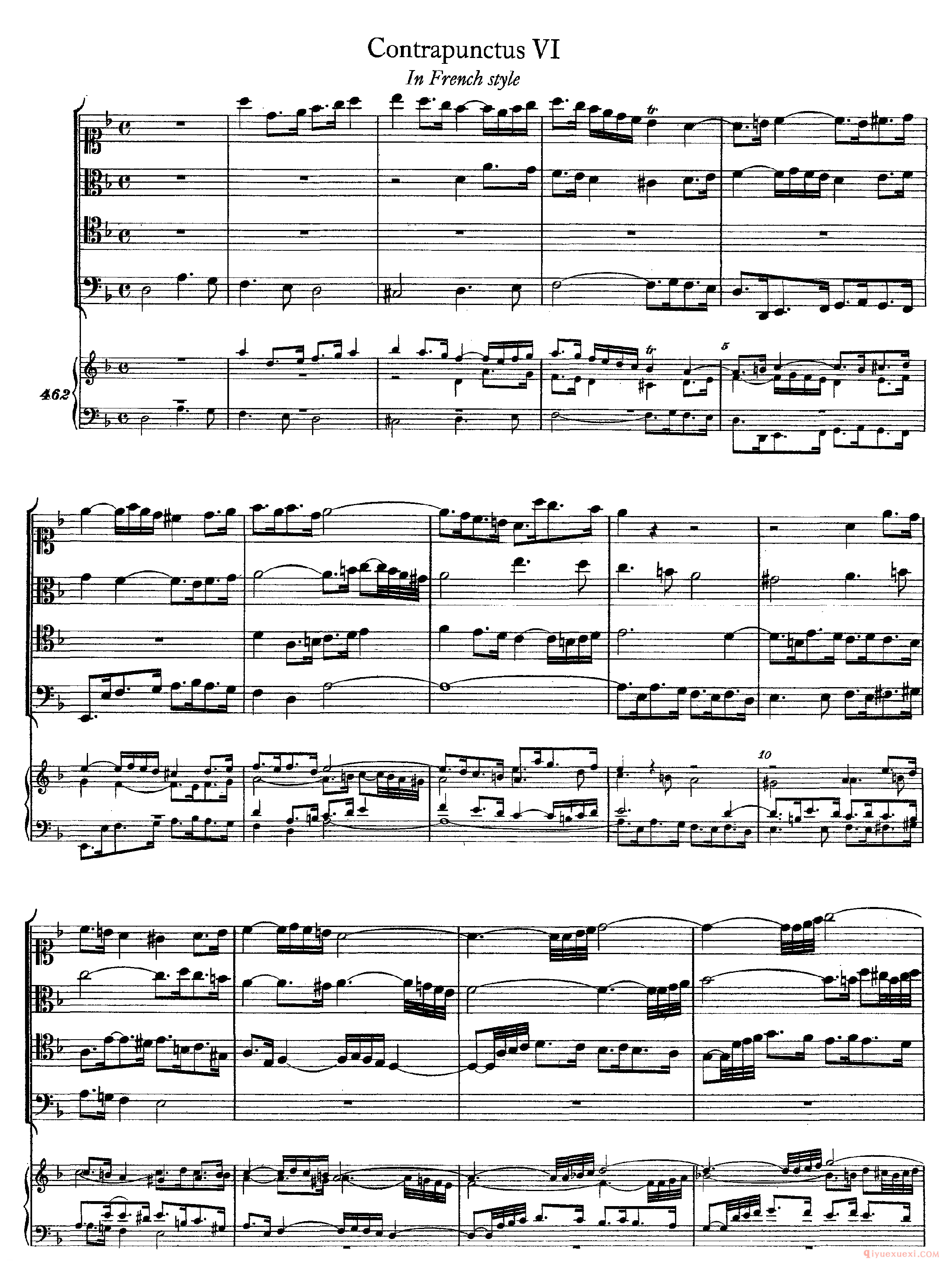 巴赫赋格第六首《The Art of the Fugue - BWV1080 - Contrapunctus Ⅵ》高清五线谱