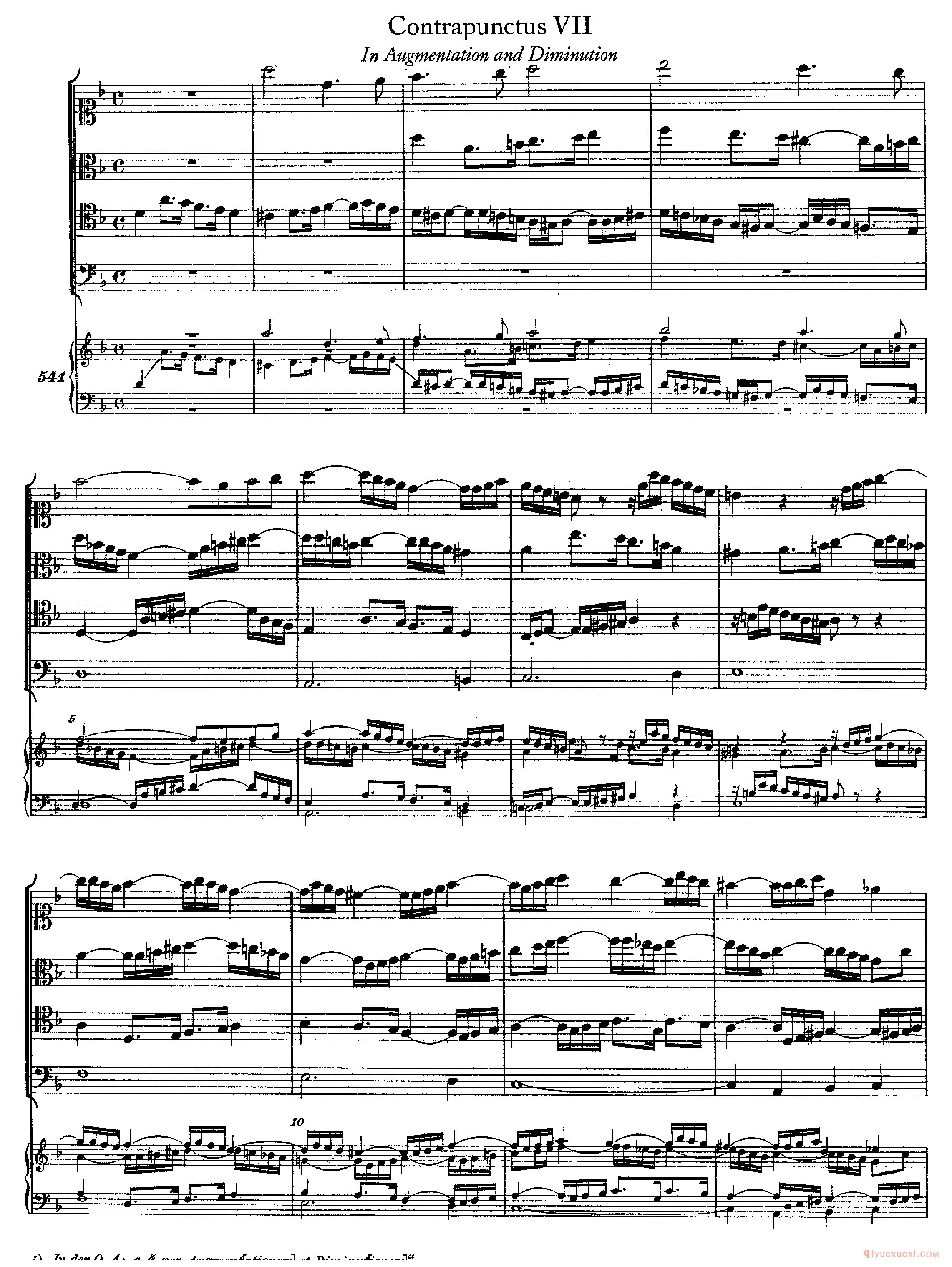 巴赫赋格第七首《The Art of the Fugue - BWV1080 - Contrapunctus Ⅶ》高清五线谱