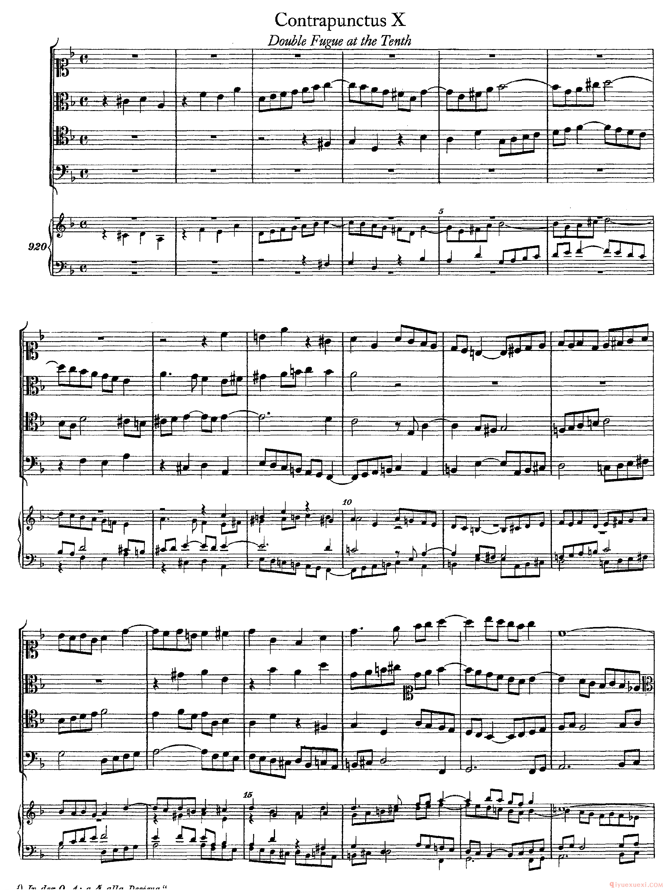 巴赫赋格第十首《The Art of the Fugue - BWV1080 - Contrapunctus Ⅹ》高清五线谱