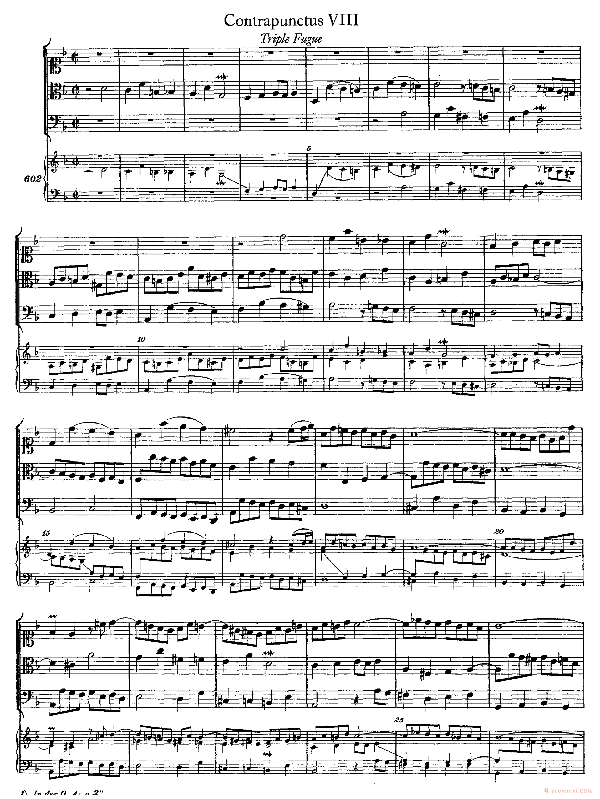 巴赫赋格第八首《The Art of the Fugue - BWV1080 - Contrapunctus Ⅷ》高清五线谱