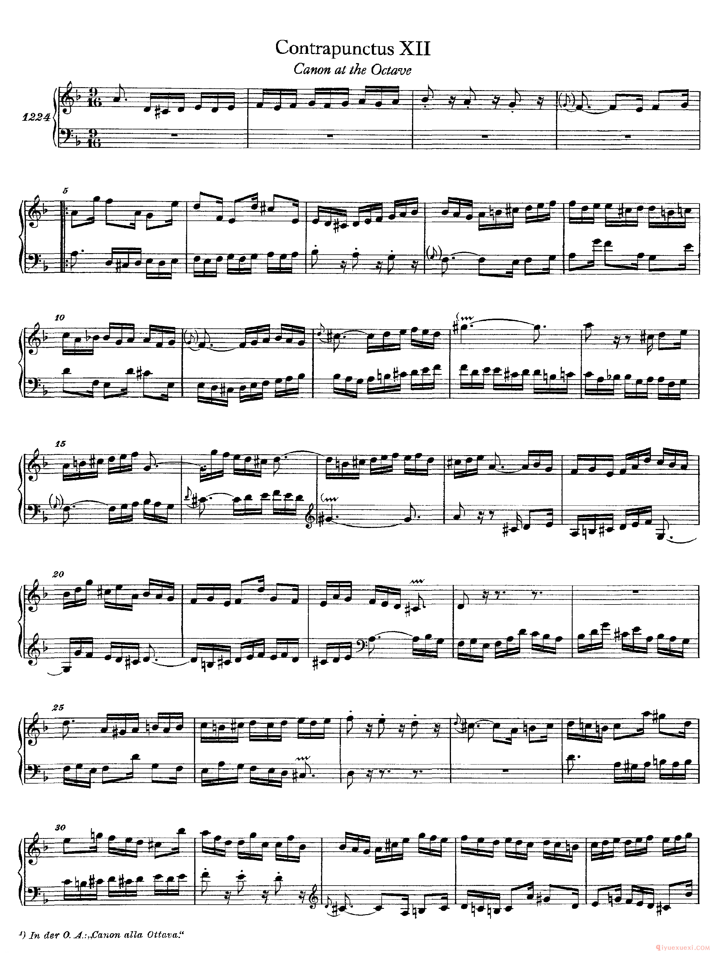 巴赫赋格第十二首《The Art of the Fugue - BWV1080 - Contrapunctus Ⅻ》高清五线谱