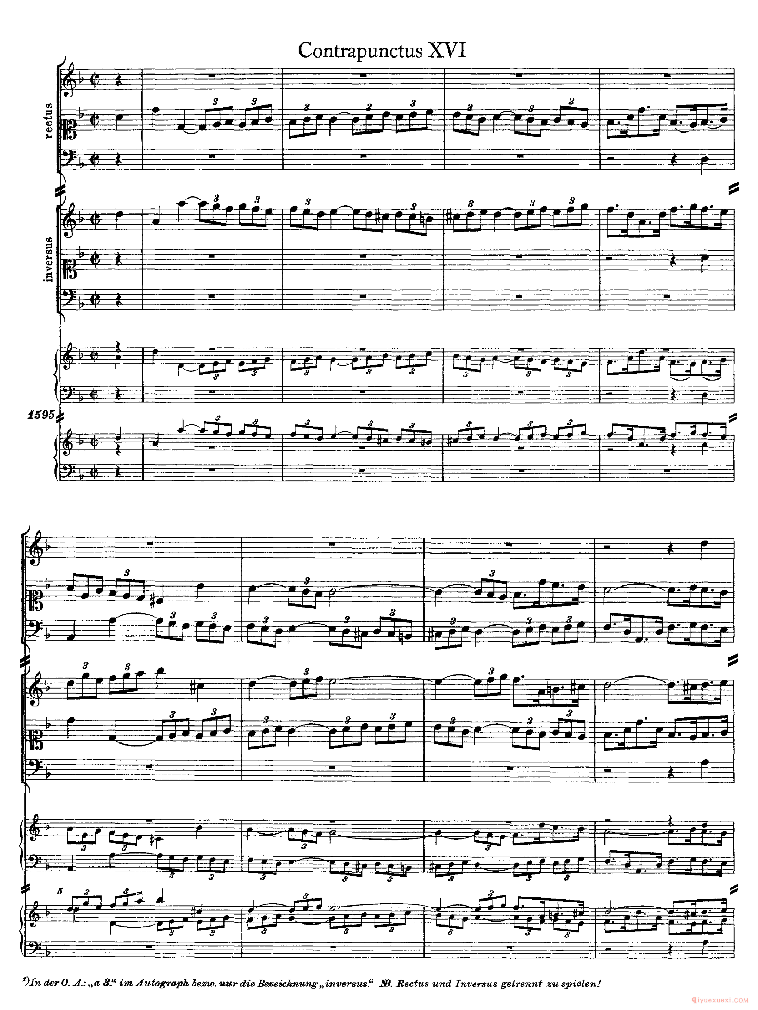 巴赫赋格第十六首《The Art of the Fugue - BWV1080 - Contrapunctus XVI》高清五线谱
