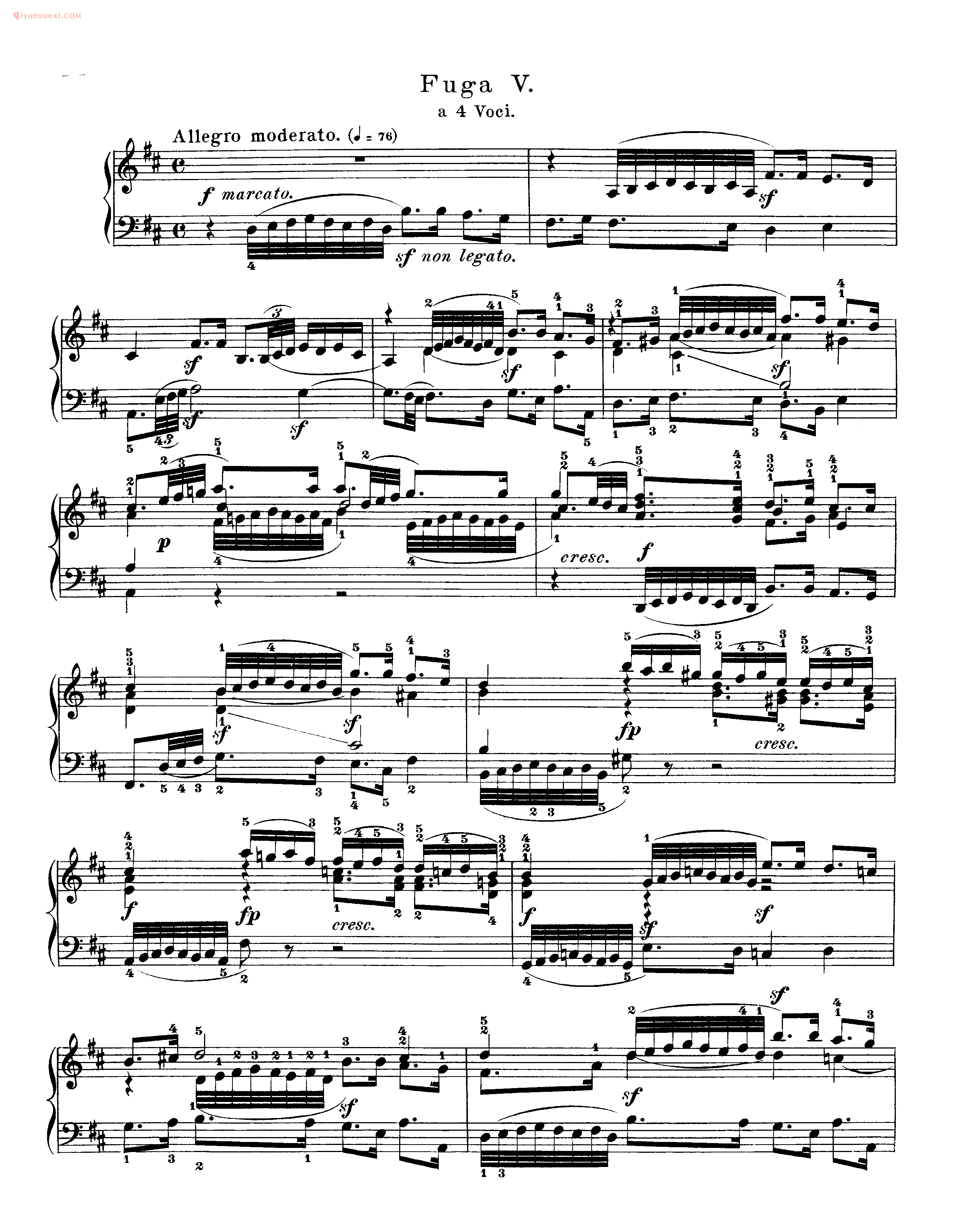 巴赫平均律第一册_第五首_赋格《Fuga V》a 4 Voci