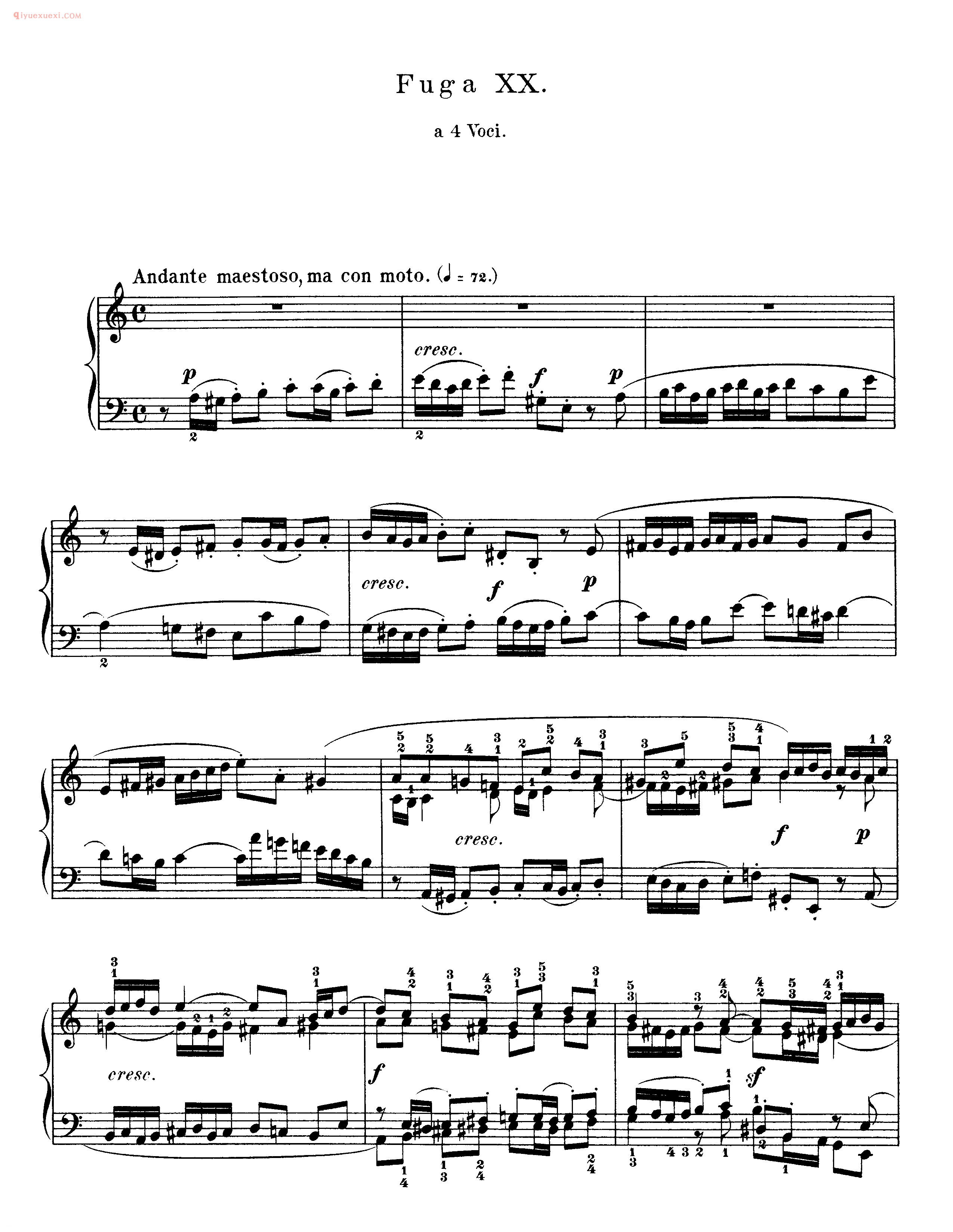 巴赫平均律第一册_第二十首_赋格《Fuga XX》a 4 Voci