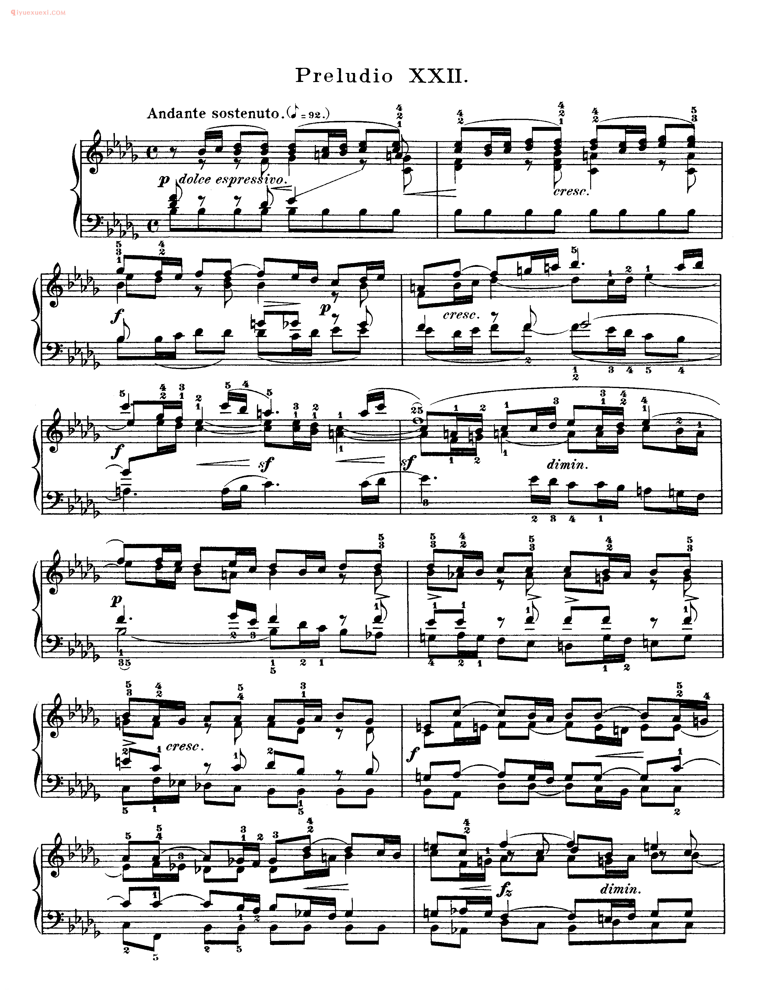 巴赫平均律第一册_第二十二首_前奏曲《Preludio XXII》