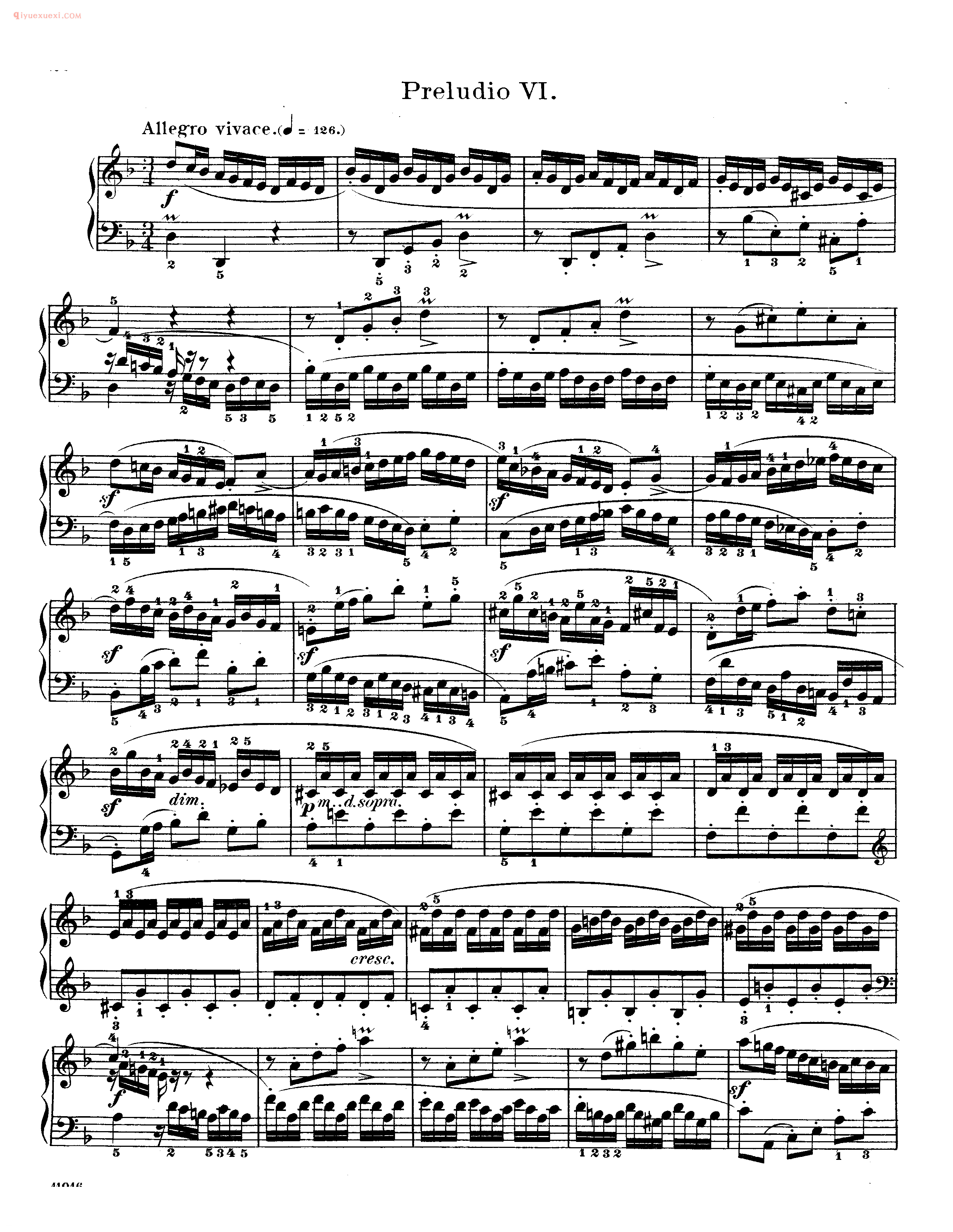 巴赫平均律第二册_第六首_前奏曲《Preludio VI》
