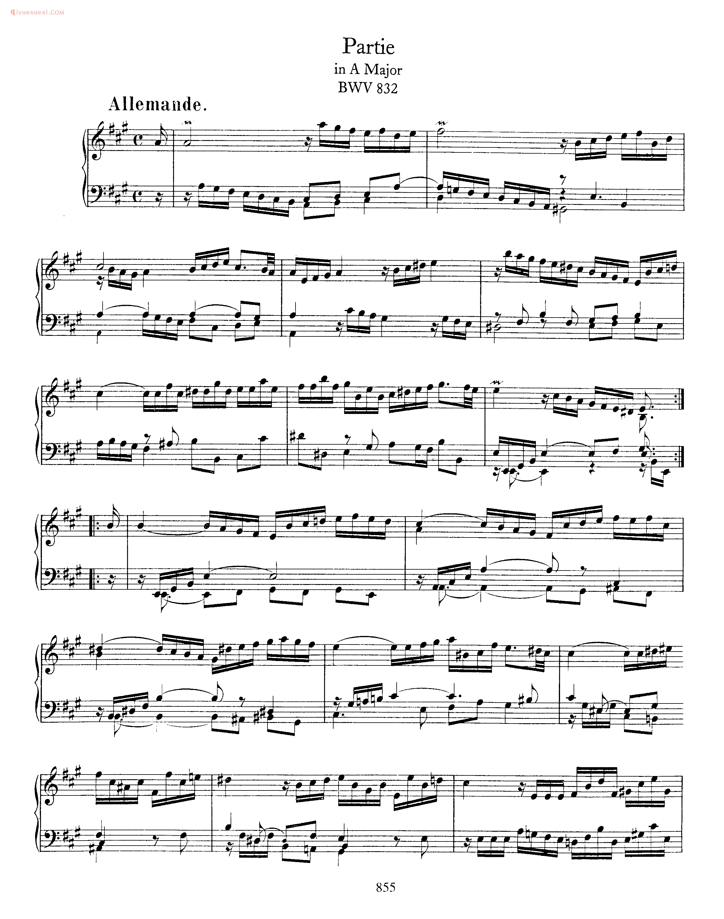 巴赫帕蒂塔A大调《Bach Partie in A, BWV 832》巴赫钢琴作品