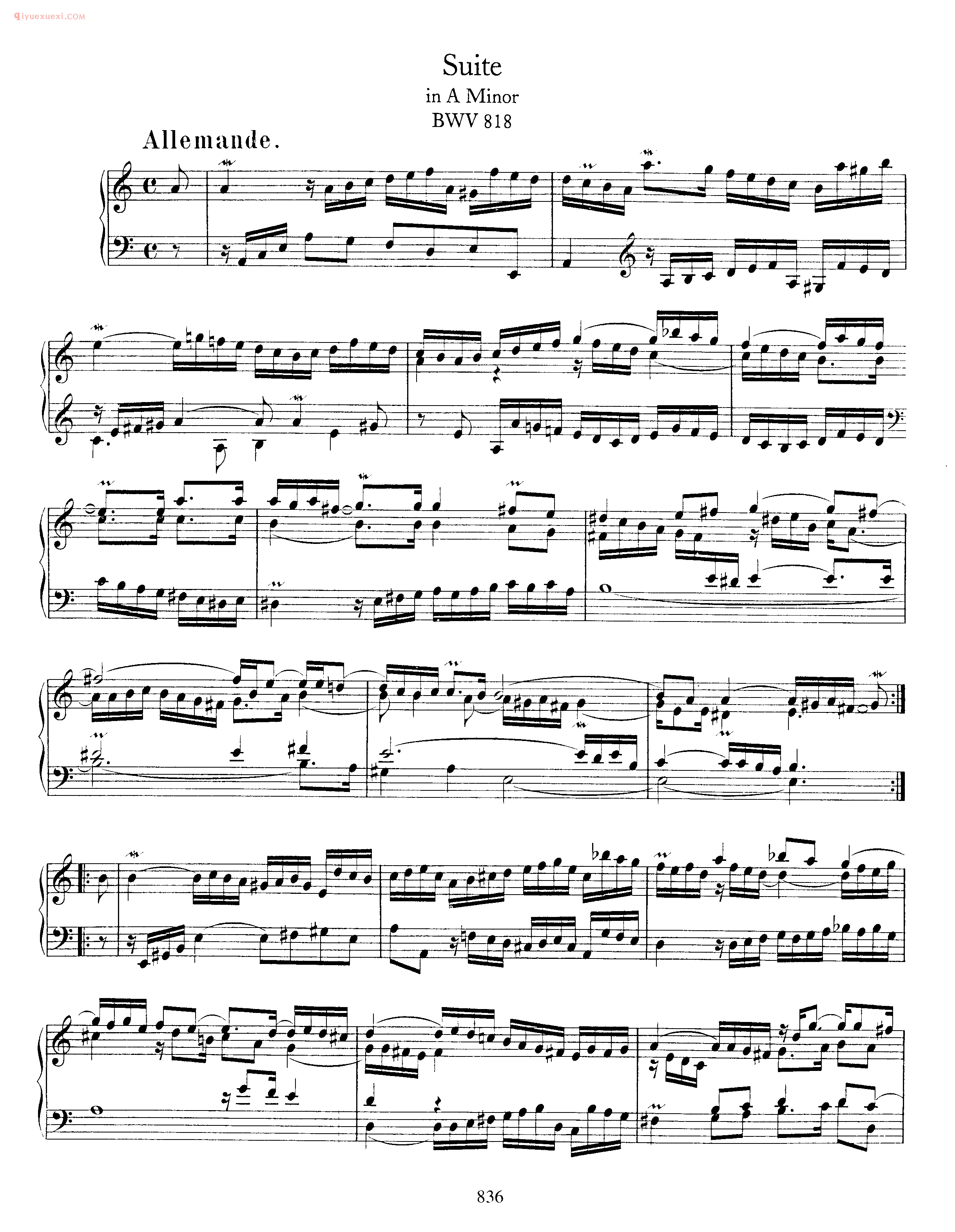 巴赫A小调组曲《Suite_in A Minor BWV818》巴赫钢琴作品