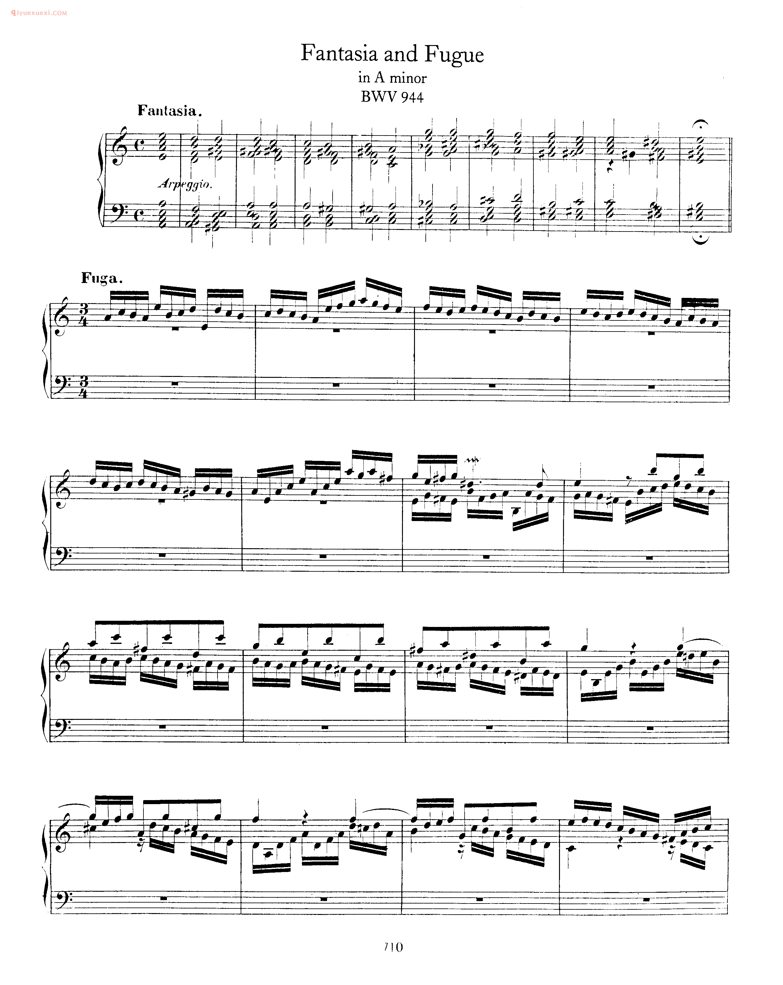 巴赫a小调幻想曲与赋格《Fantasia and Fughetta in A Minor BWV 944》巴赫钢琴作品