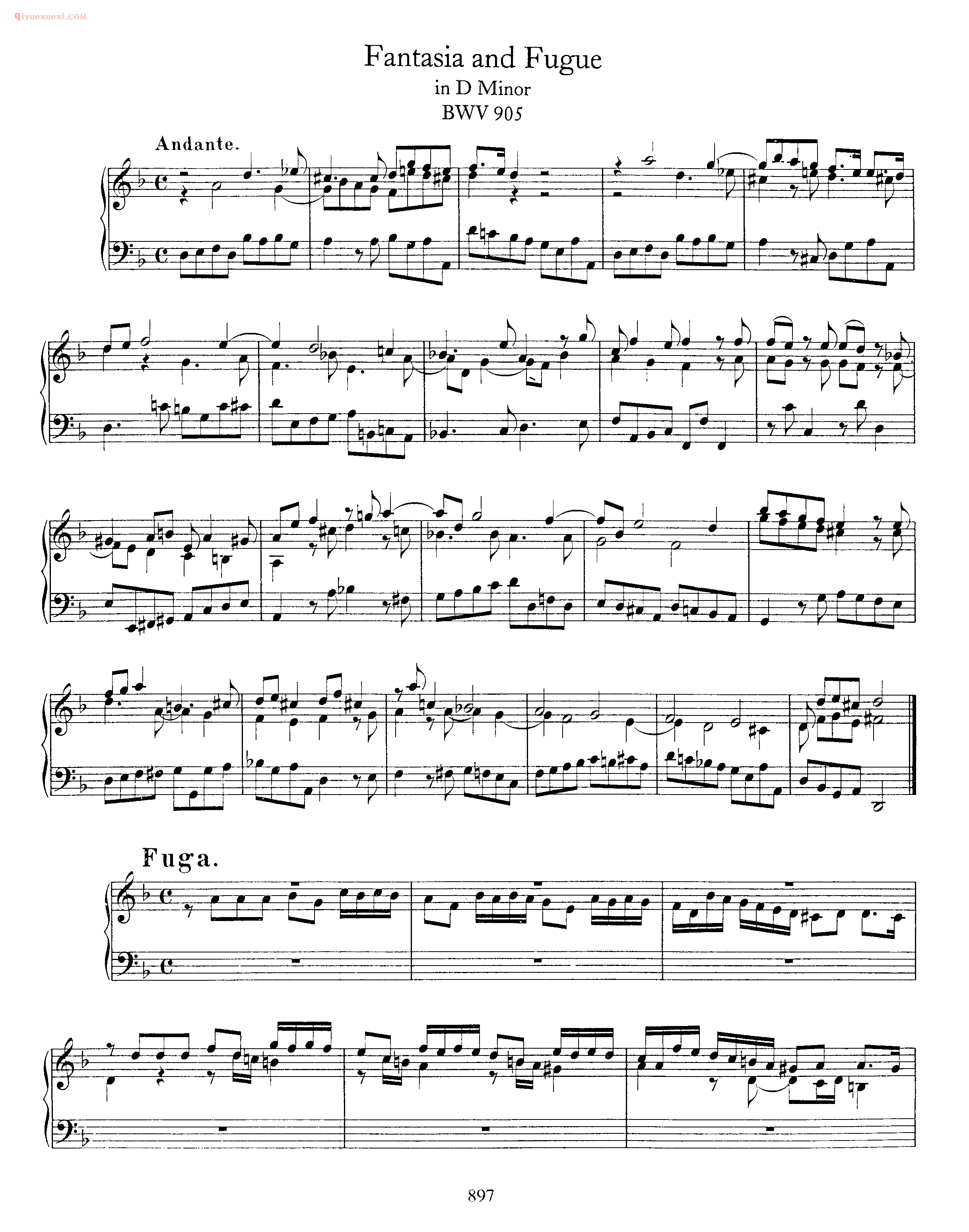 巴赫d小调幻想曲与赋格《Fantasia and Fughetta in D Minor BWV 905》巴赫钢琴作品
