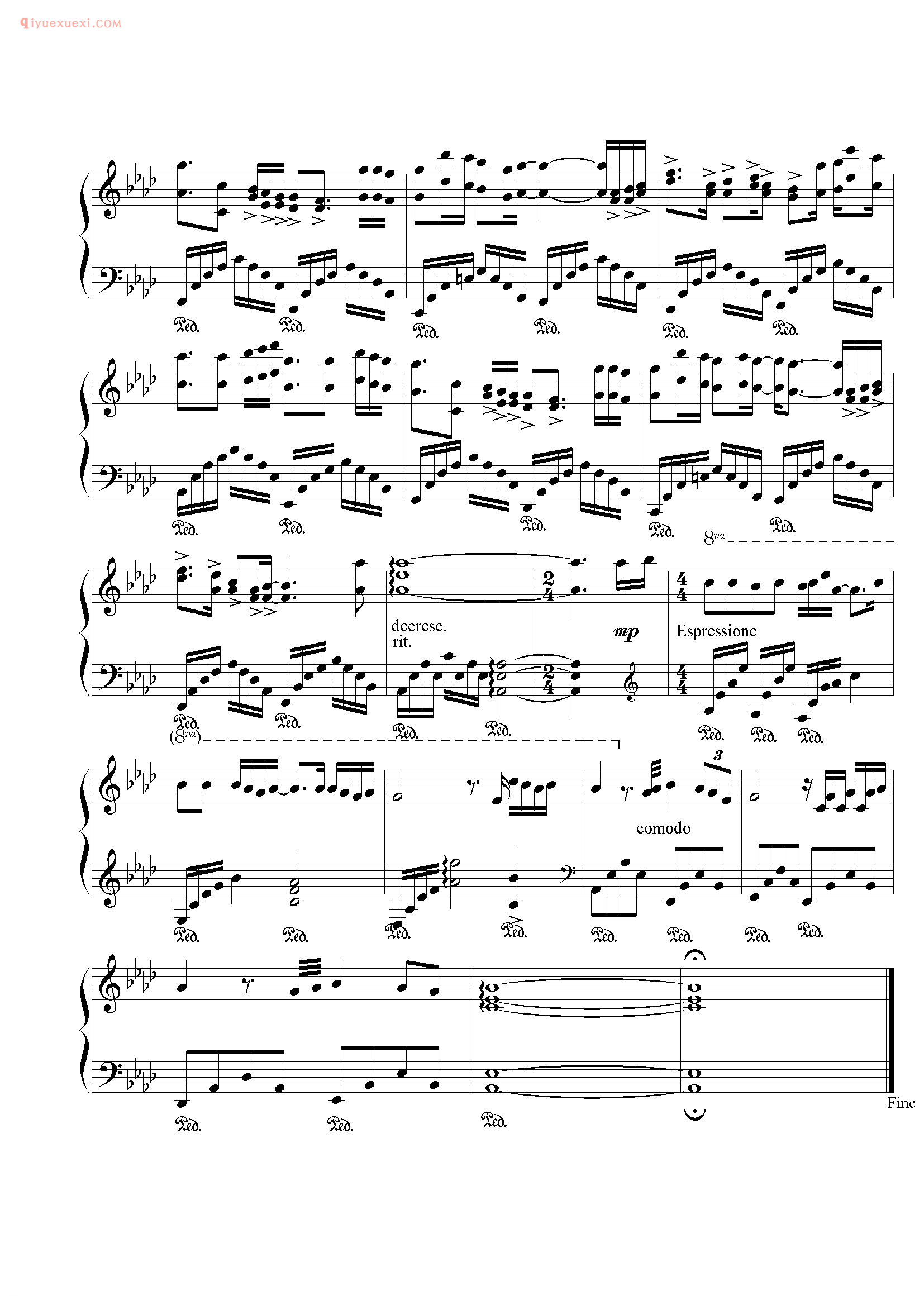 陈奕迅歌曲《十年》钢琴谱五线谱