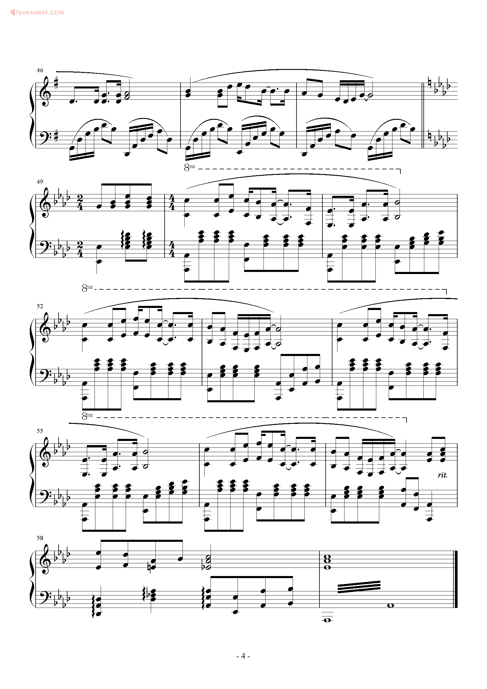 张国荣歌曲《共同渡过》钢琴谱五线谱