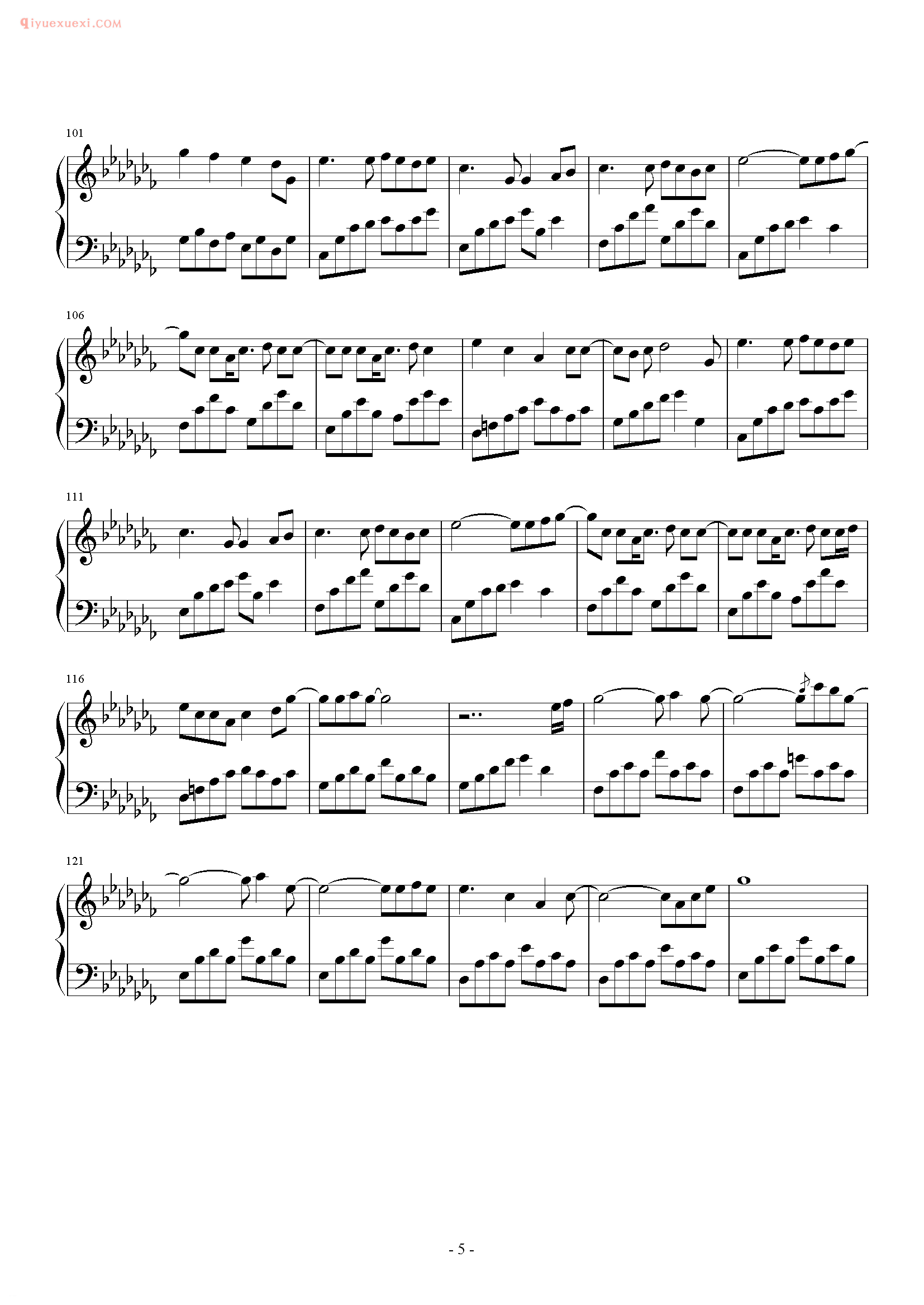 卡农曲谱《笑脸面对》钢琴谱五线谱