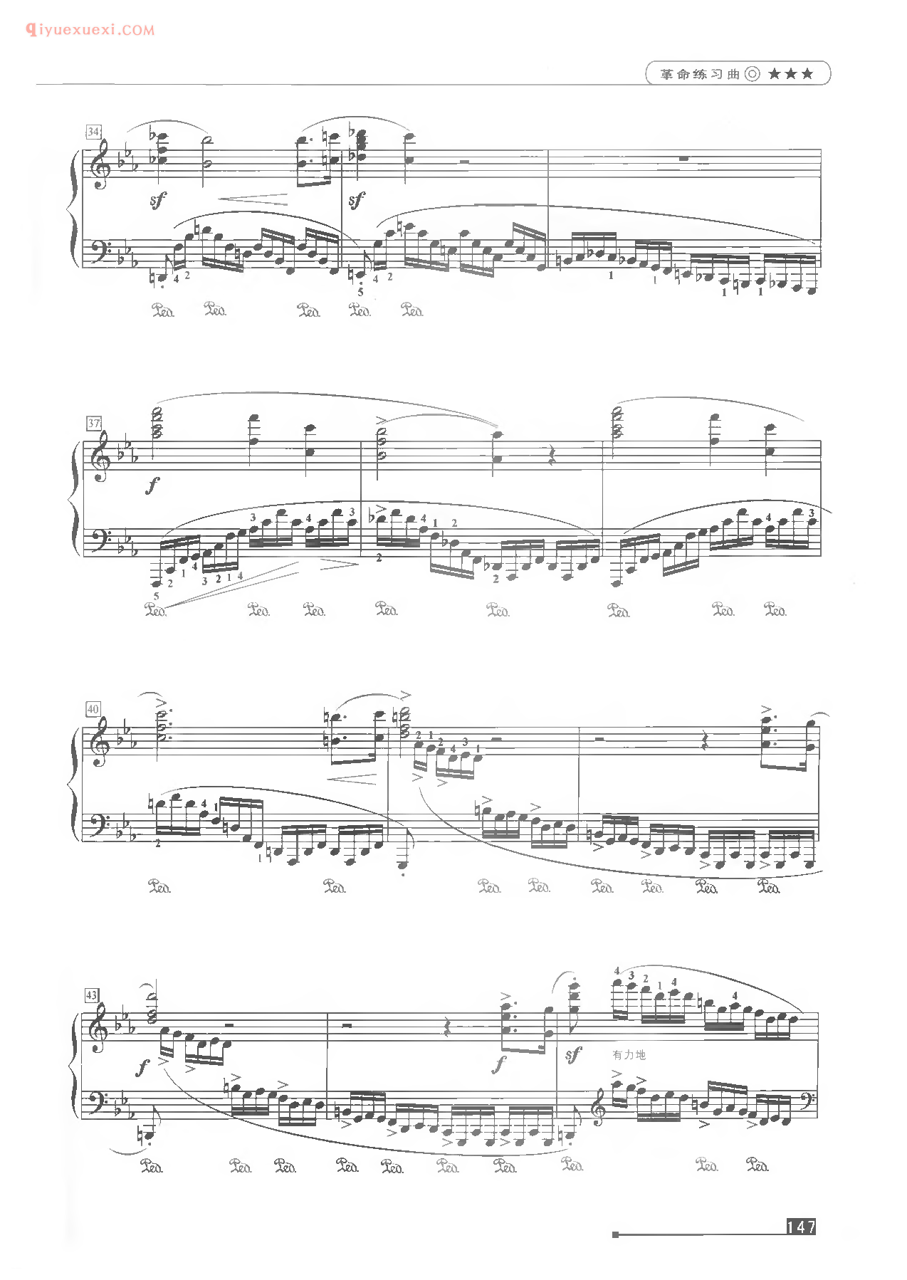 世界钢琴名曲谱《革命练习曲》弹奏版五线谱