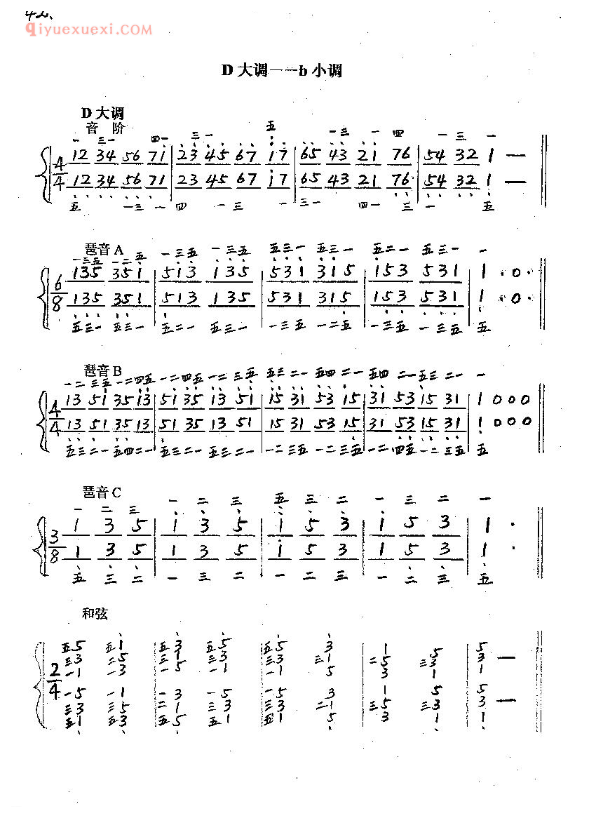 《D大调音d小调》练习简谱