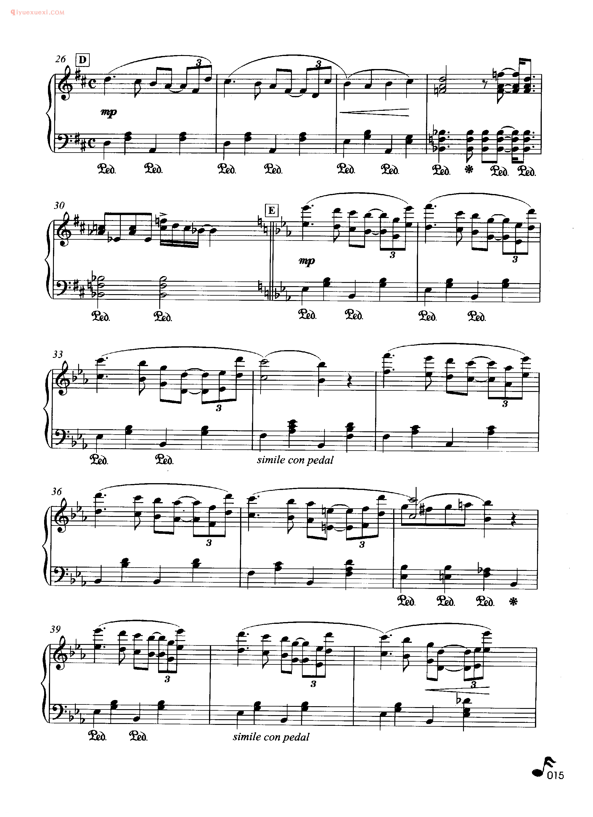 理查德·克莱德曼钢琴名曲《玫瑰色的人生》钢琴乐谱