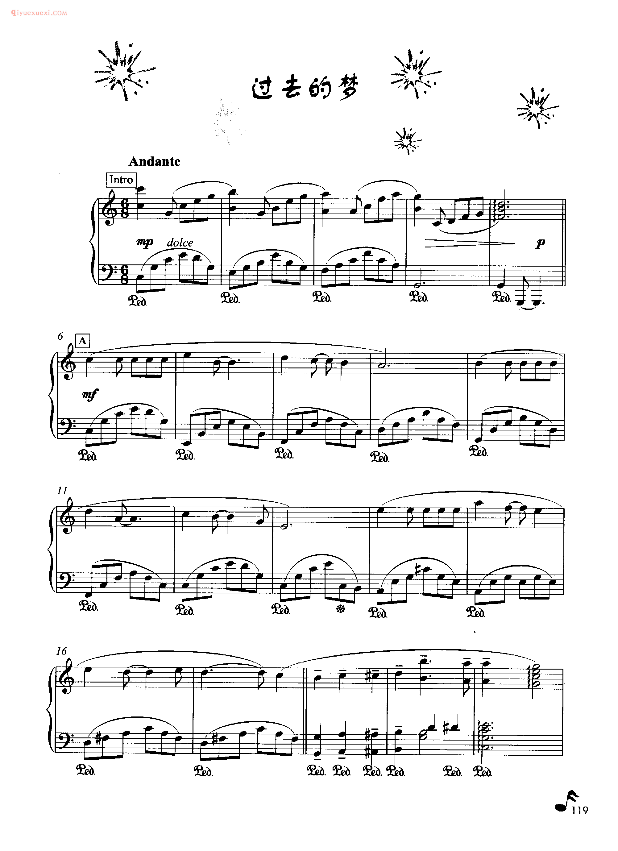 理查德·克莱德曼钢琴名曲《过去的梦》钢琴乐谱