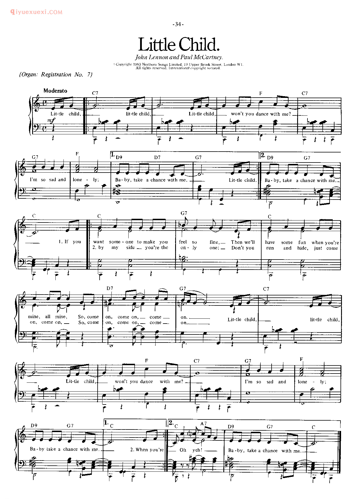 披头士/甲壳虫乐队钢琴乐曲谱《Little Child 》英国摇滚乐队