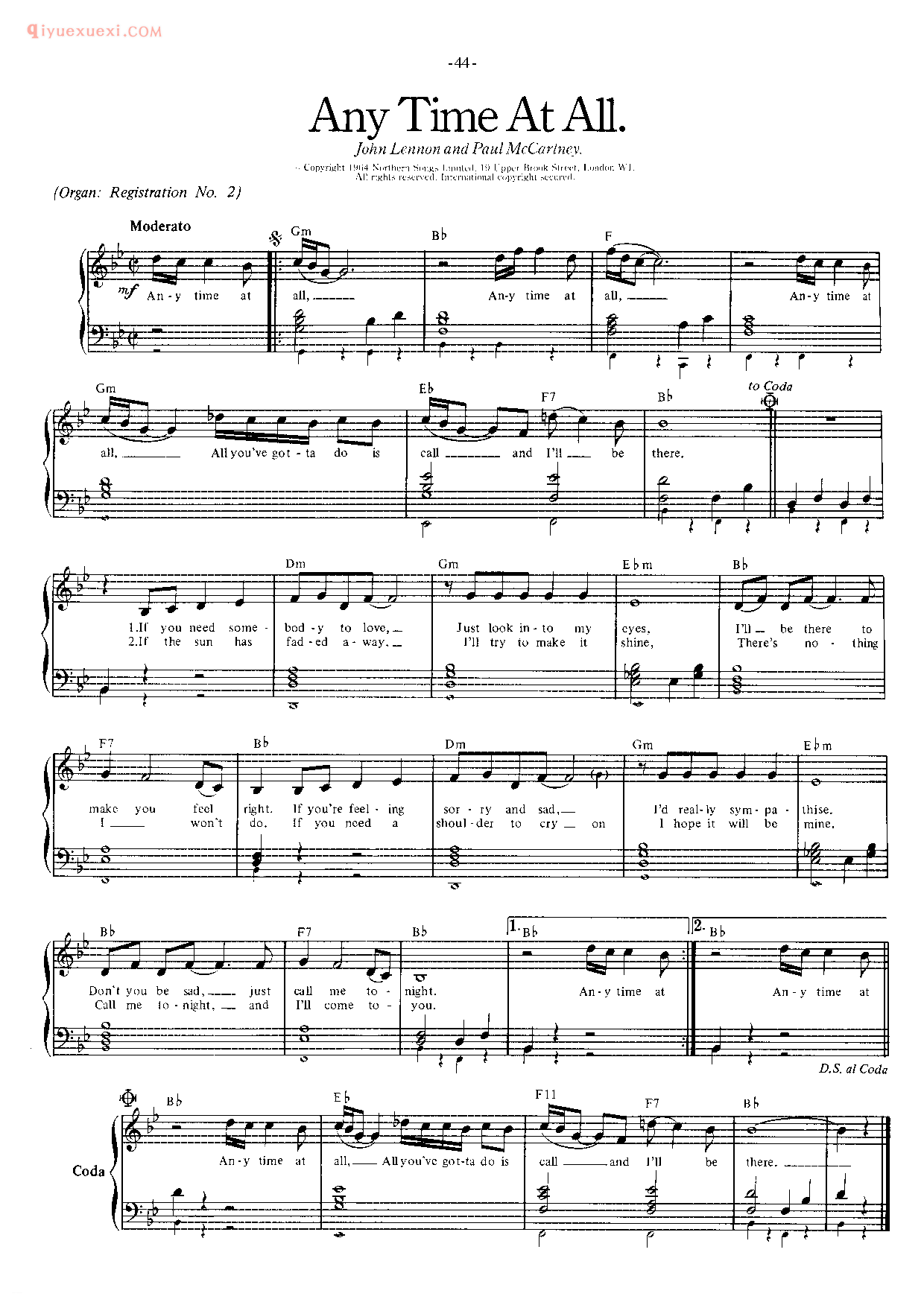 披头士/甲壳虫乐队钢琴乐曲谱《Any Time At All30.And lLove Her》英国摇滚乐队